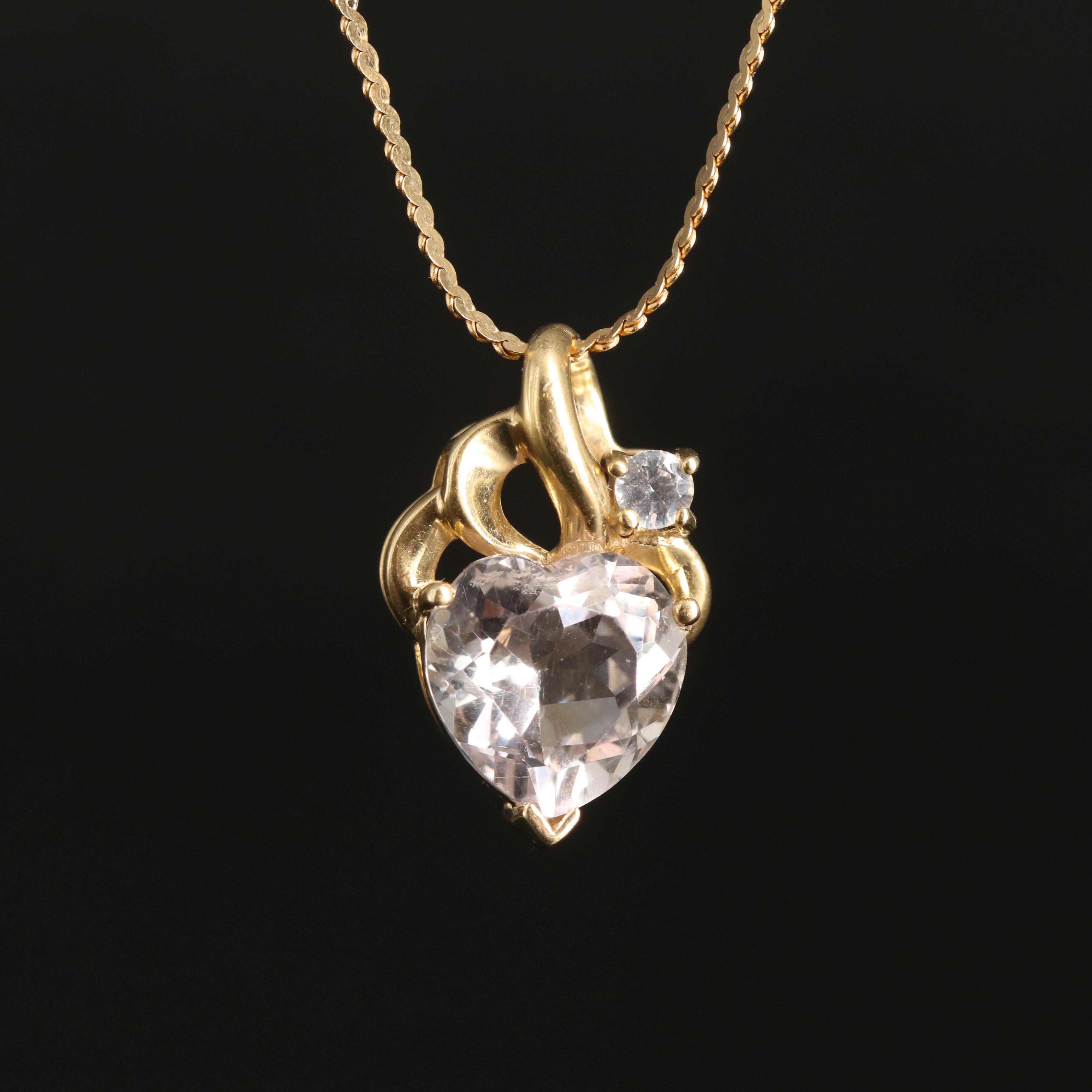 14K and 18K Rock Crystal Quartz and Topaz Heart Necklace