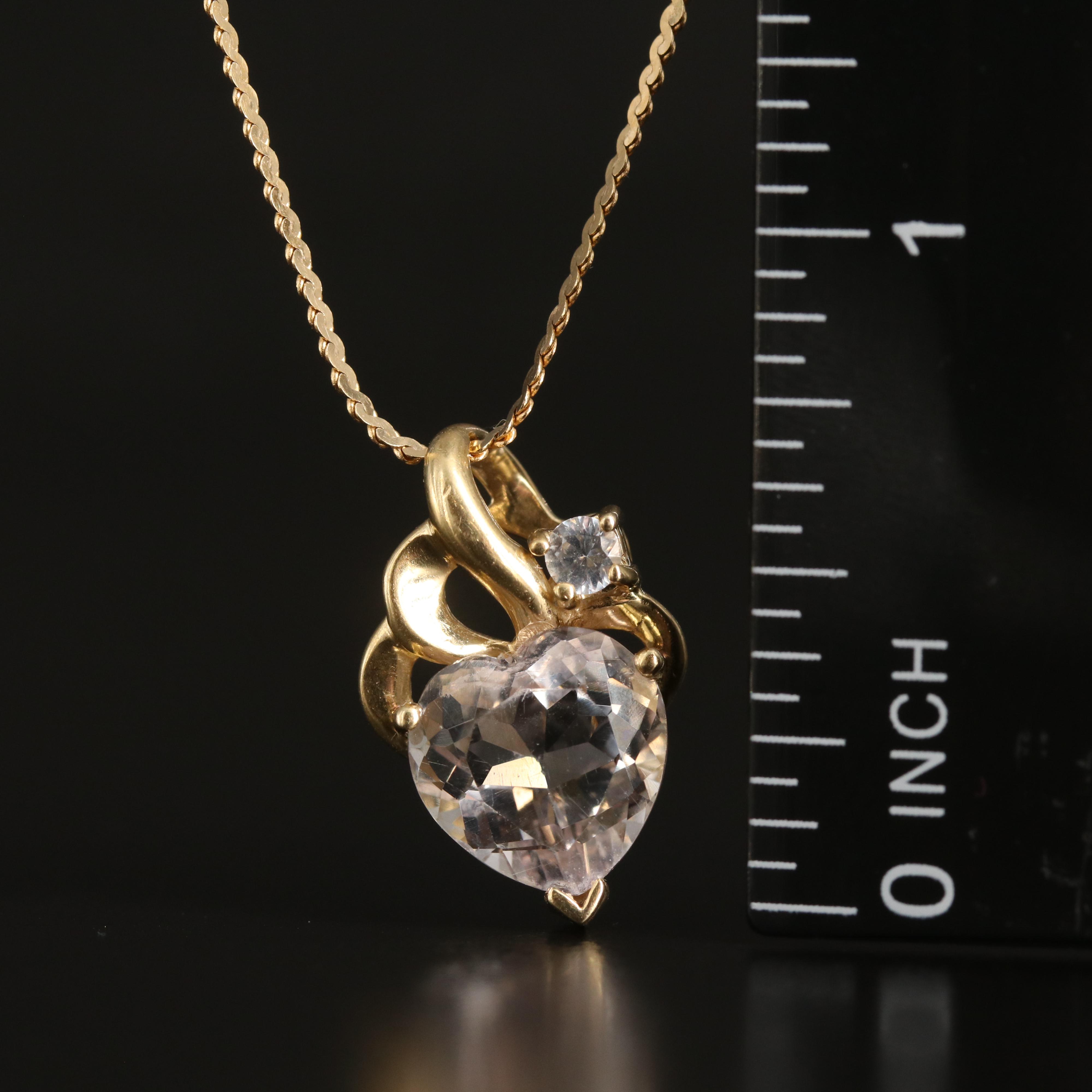 14K and 18K Rock Crystal Quartz and Topaz Heart Necklace