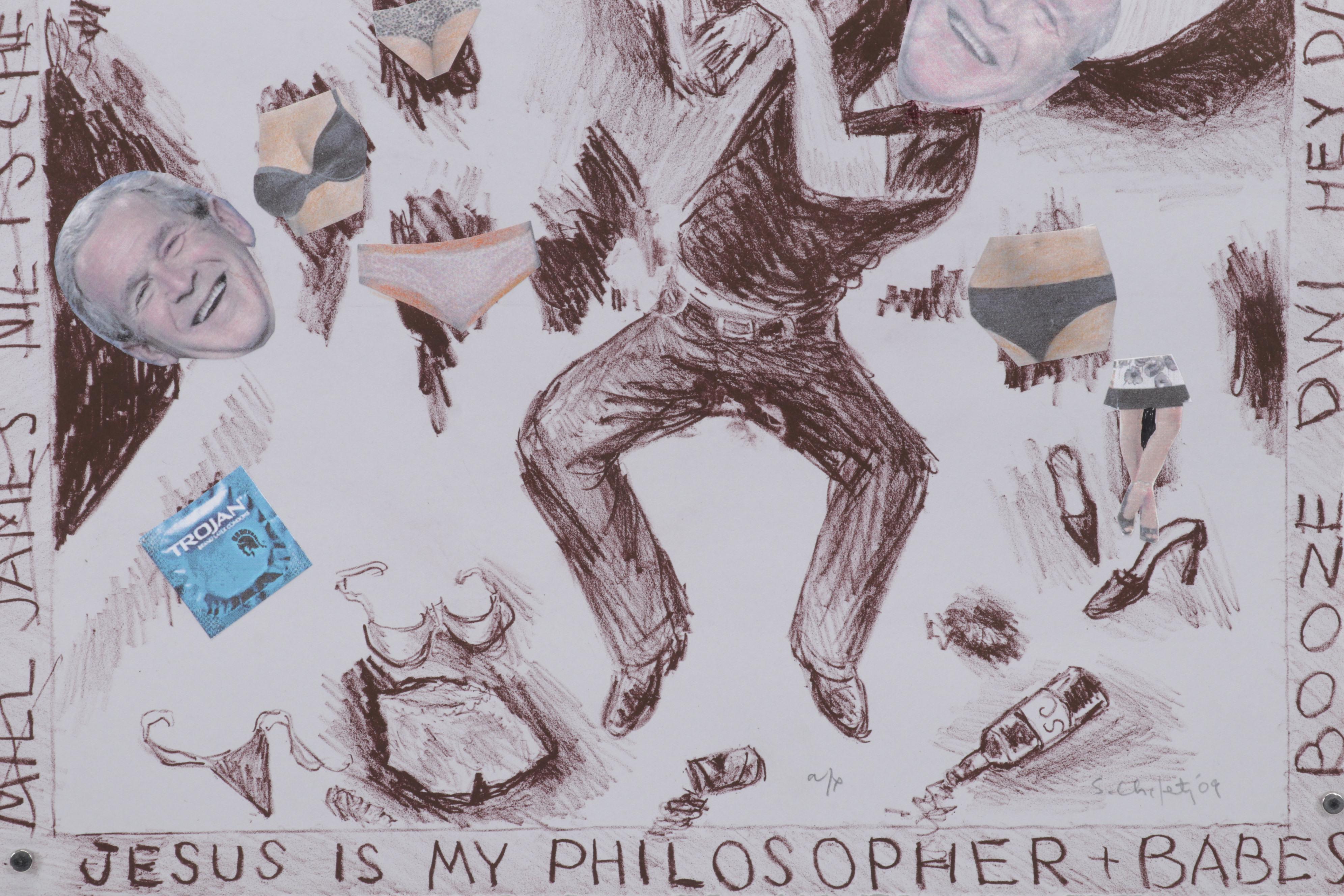 Sidney Chafetz Lithograph With Appliqué "Jesus is My Philosopher & Babes," 2009