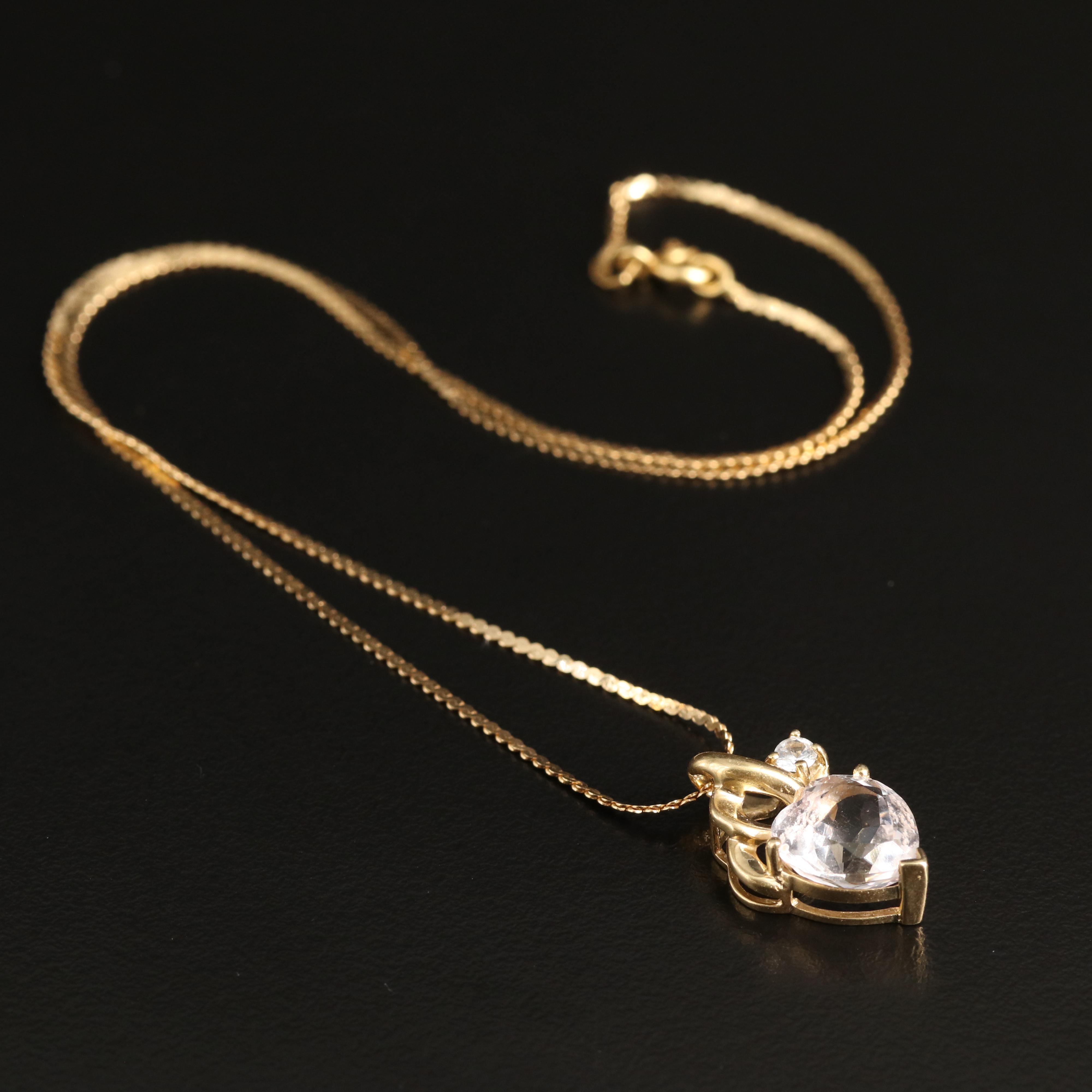 14K and 18K Rock Crystal Quartz and Topaz Heart Necklace