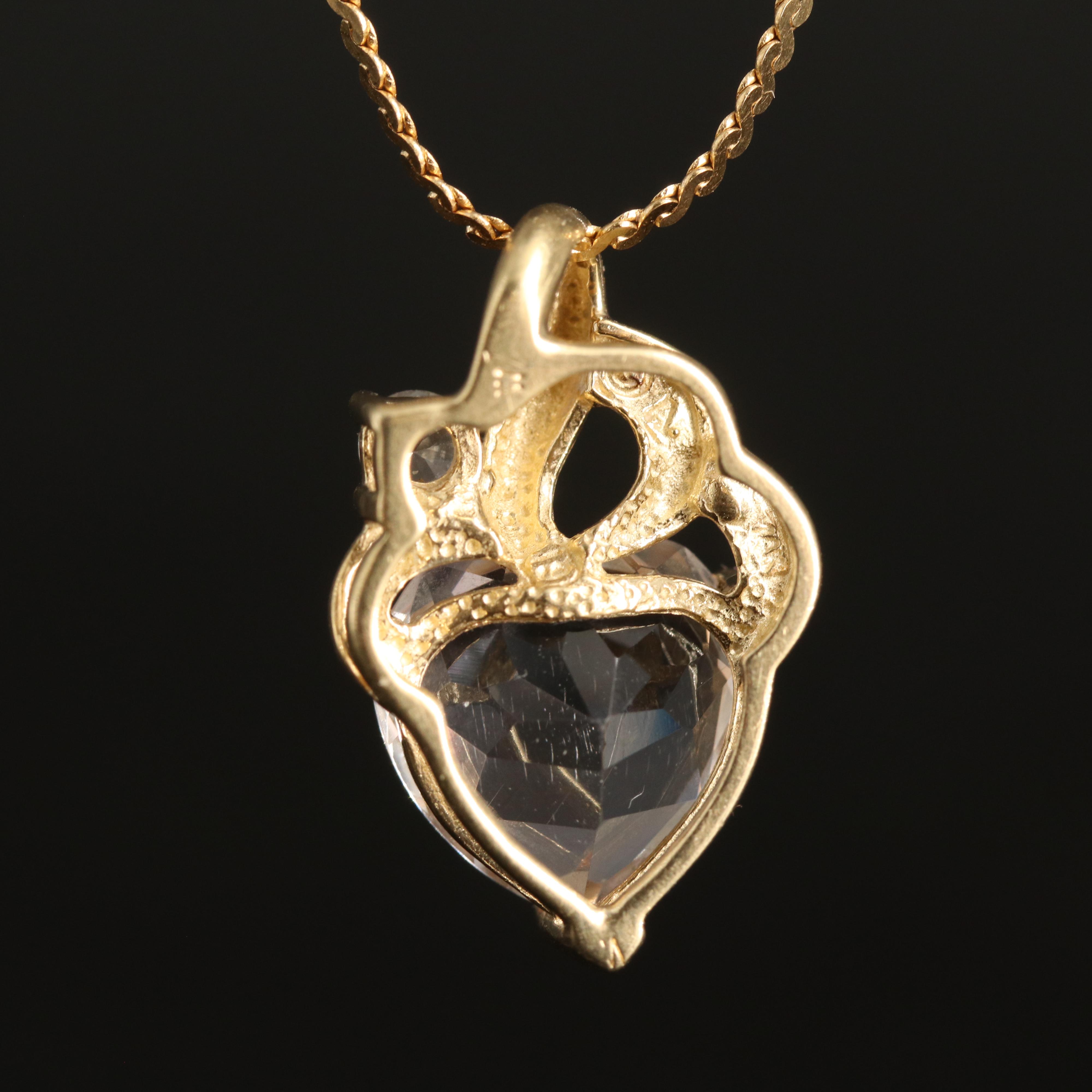 14K and 18K Rock Crystal Quartz and Topaz Heart Necklace