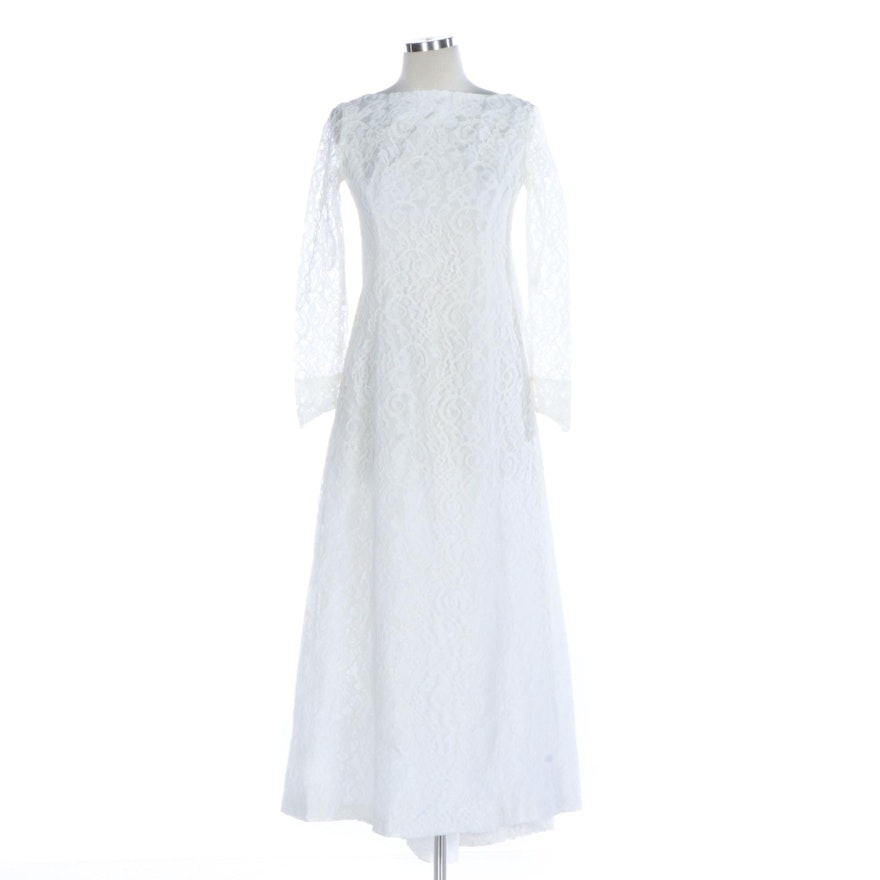 Lorrie Deb Debutante/Wedding Lace Dress with Sweep Train, circa 1970