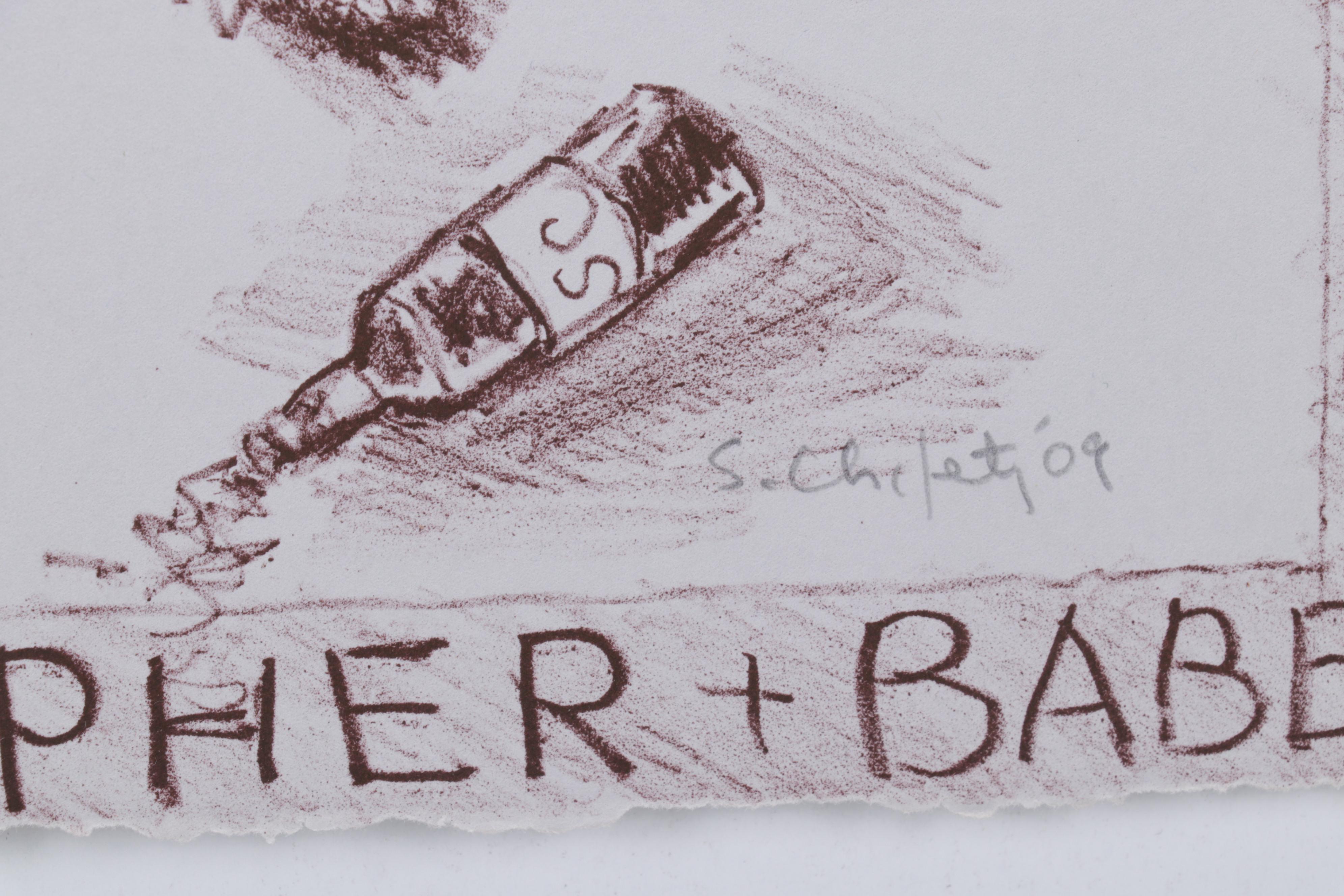 Sidney Chafetz Lithograph With Appliqué "Jesus is My Philosopher & Babes," 2009