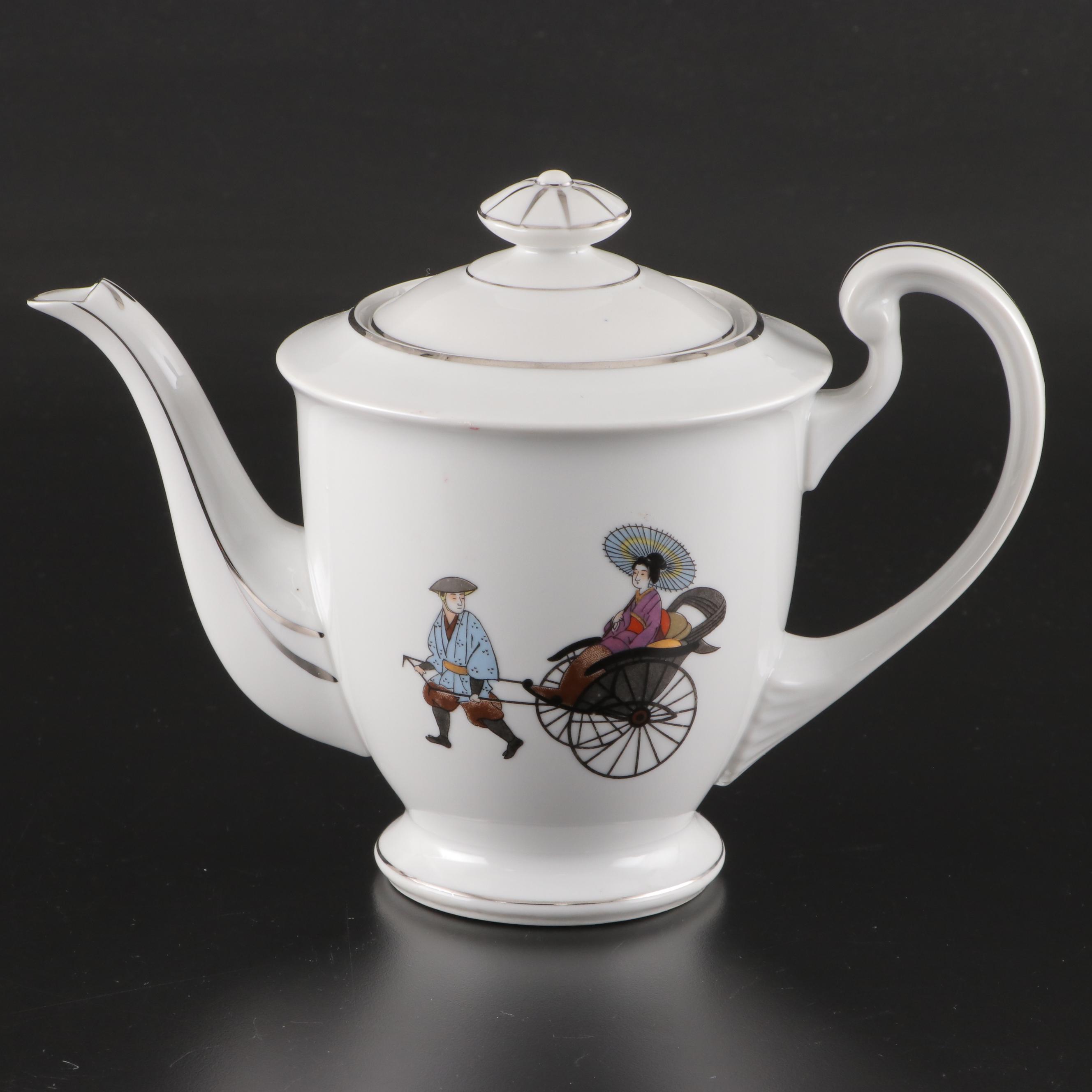 Hakusan Fine China Tea Set and Snack Plates, Mid to Late 20th Century