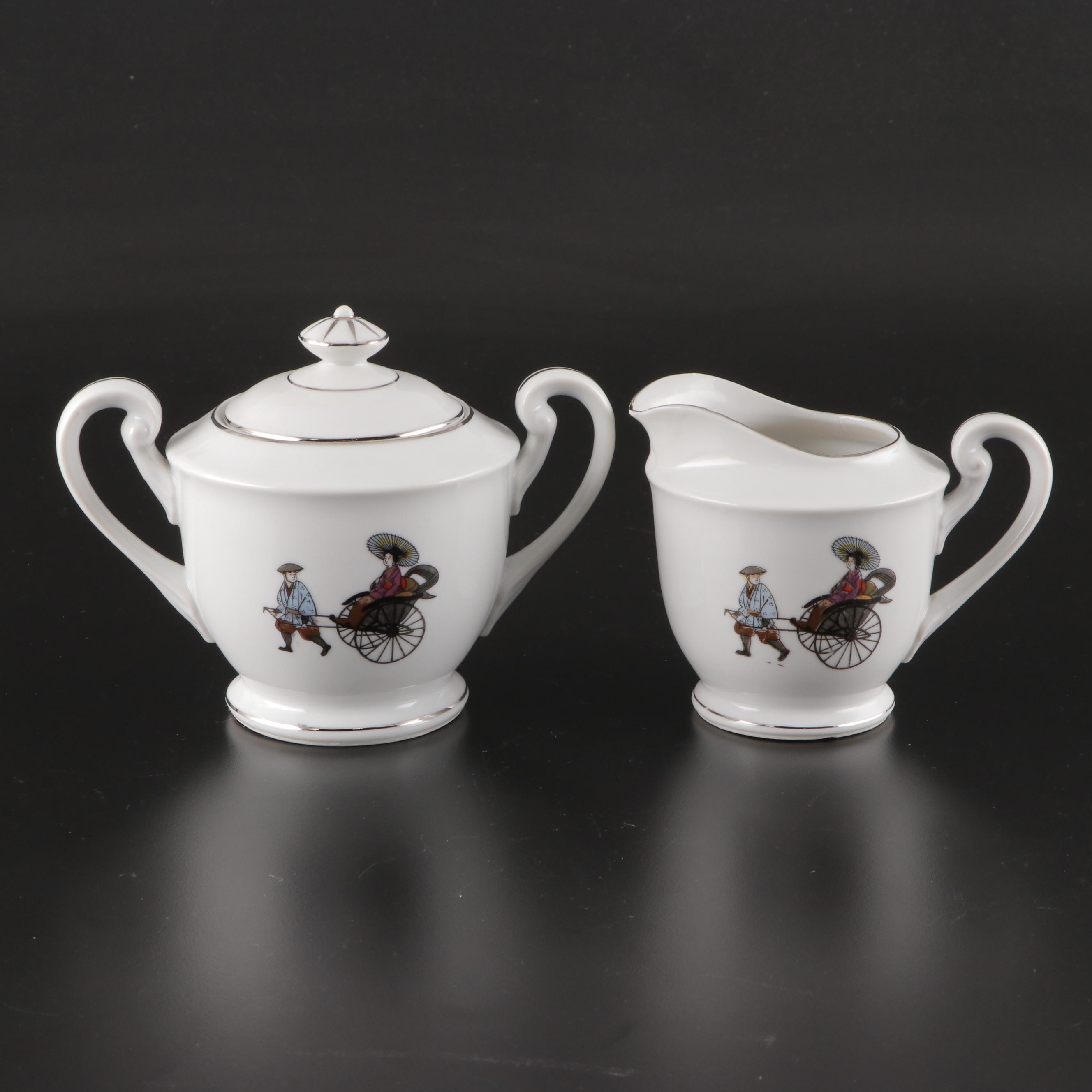 Hakusan Fine China Tea Set and Snack Plates, Mid to Late 20th Century