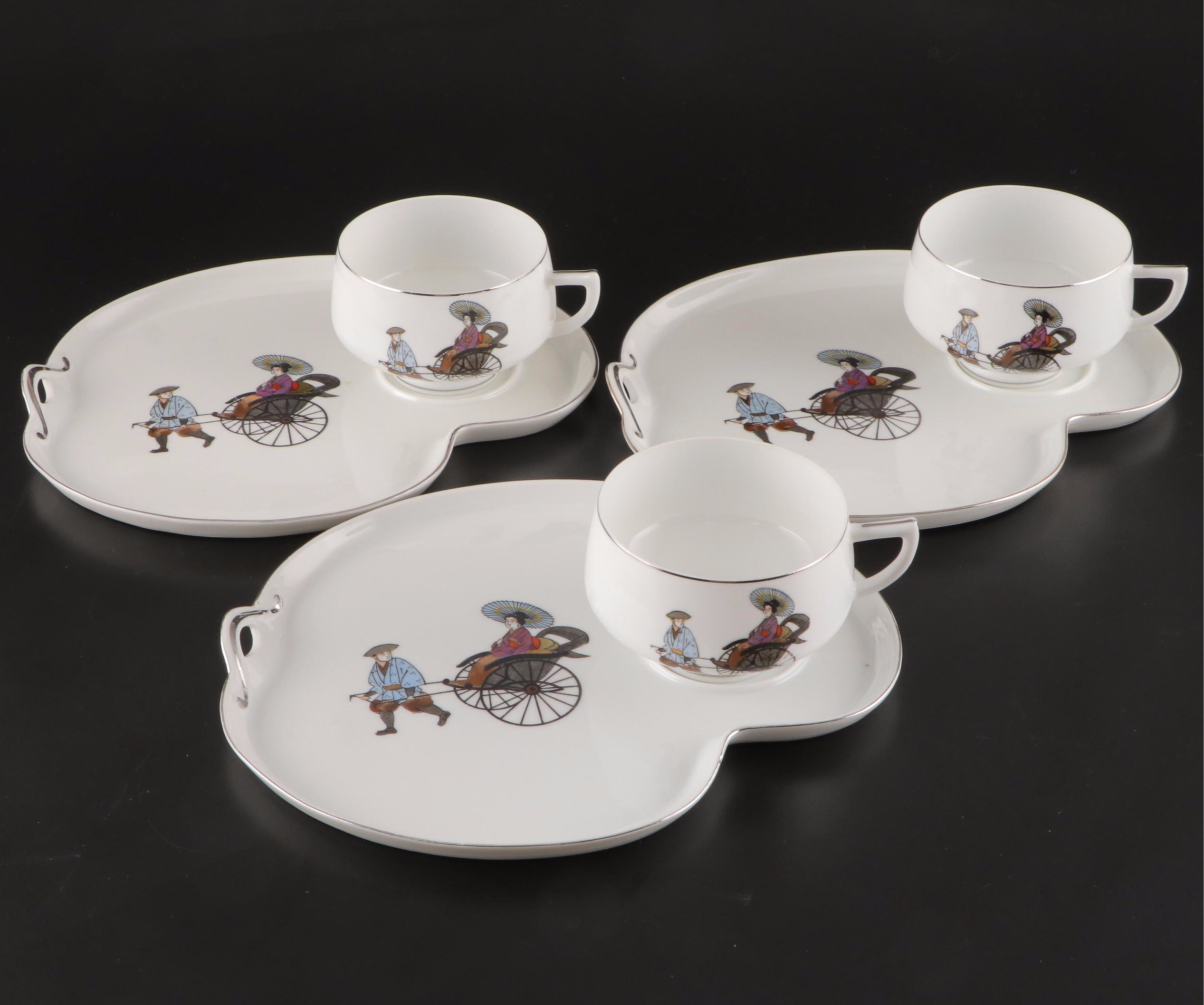 Hakusan Fine China Tea Set and Snack Plates, Mid to Late 20th Century
