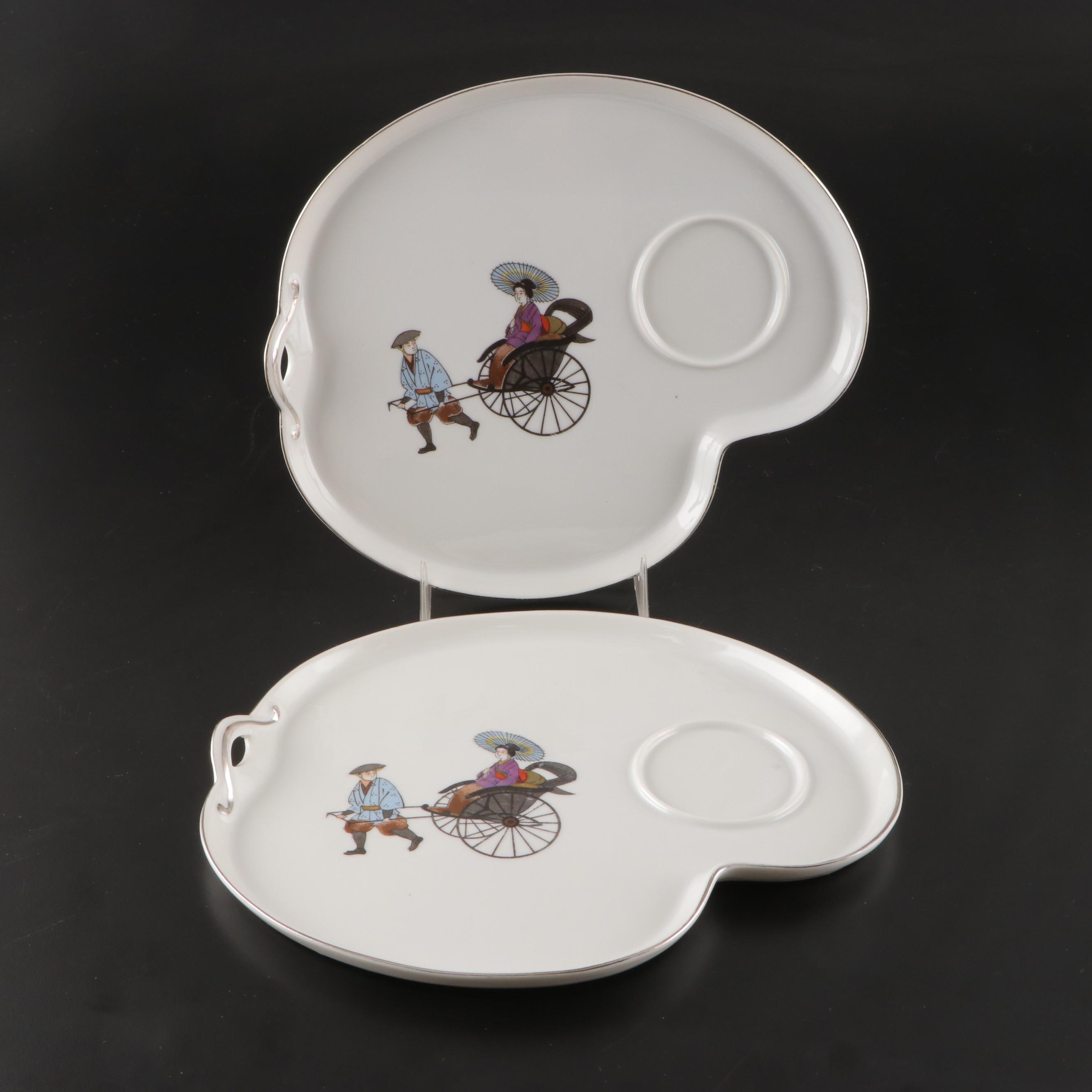 Hakusan Fine China Tea Set and Snack Plates, Mid to Late 20th Century
