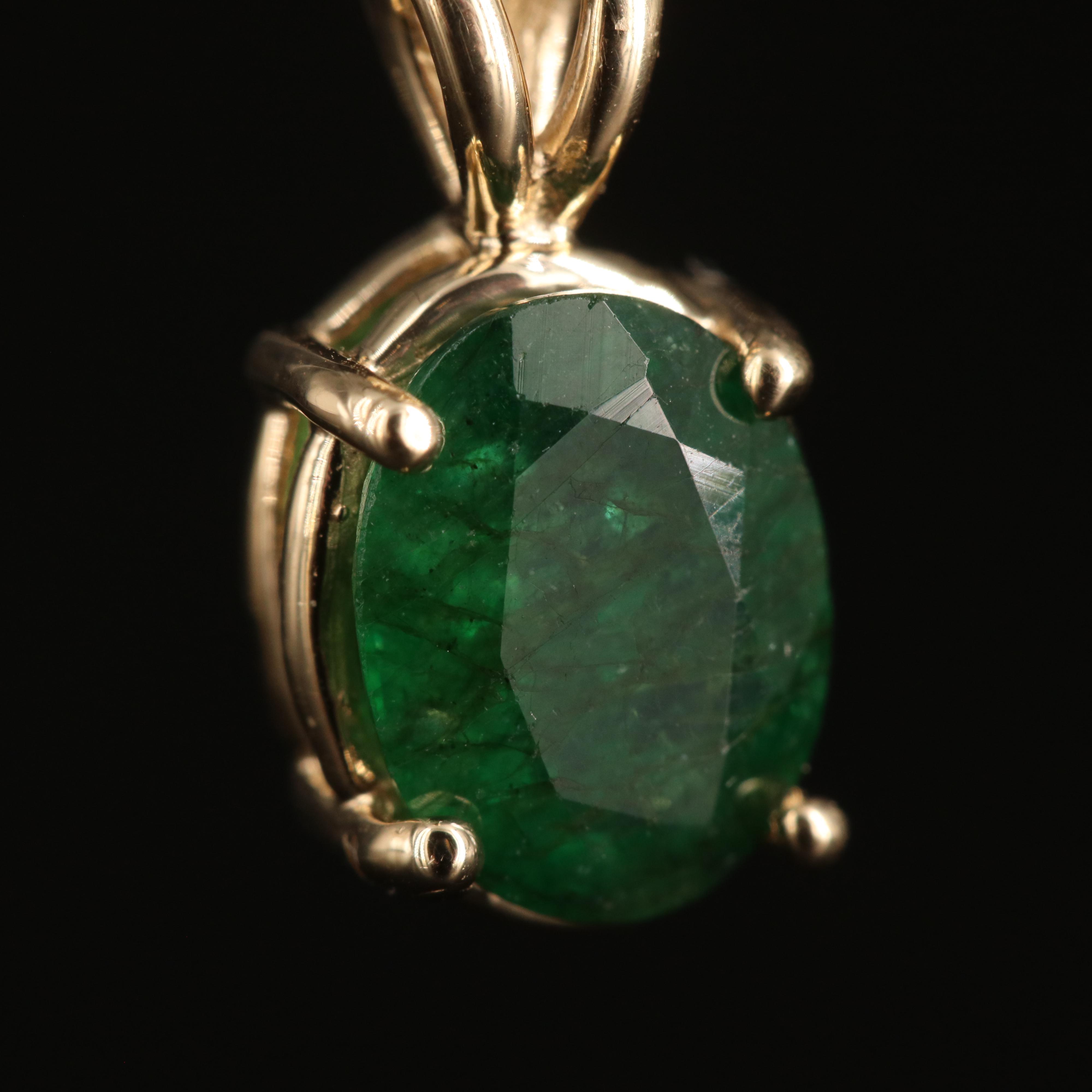 14K 1.45 CT Emerald Solitaire Pendant