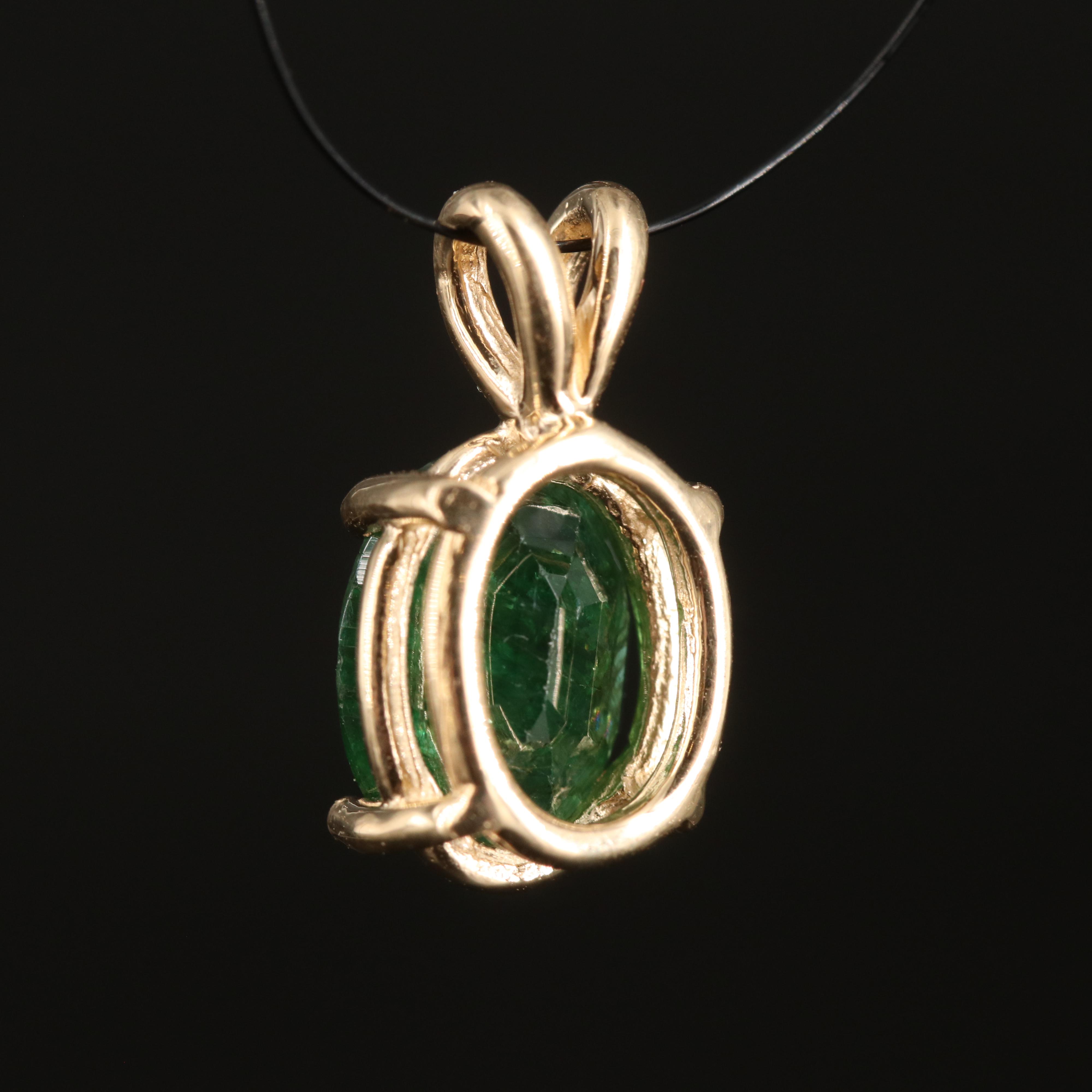 14K 1.45 CT Emerald Solitaire Pendant