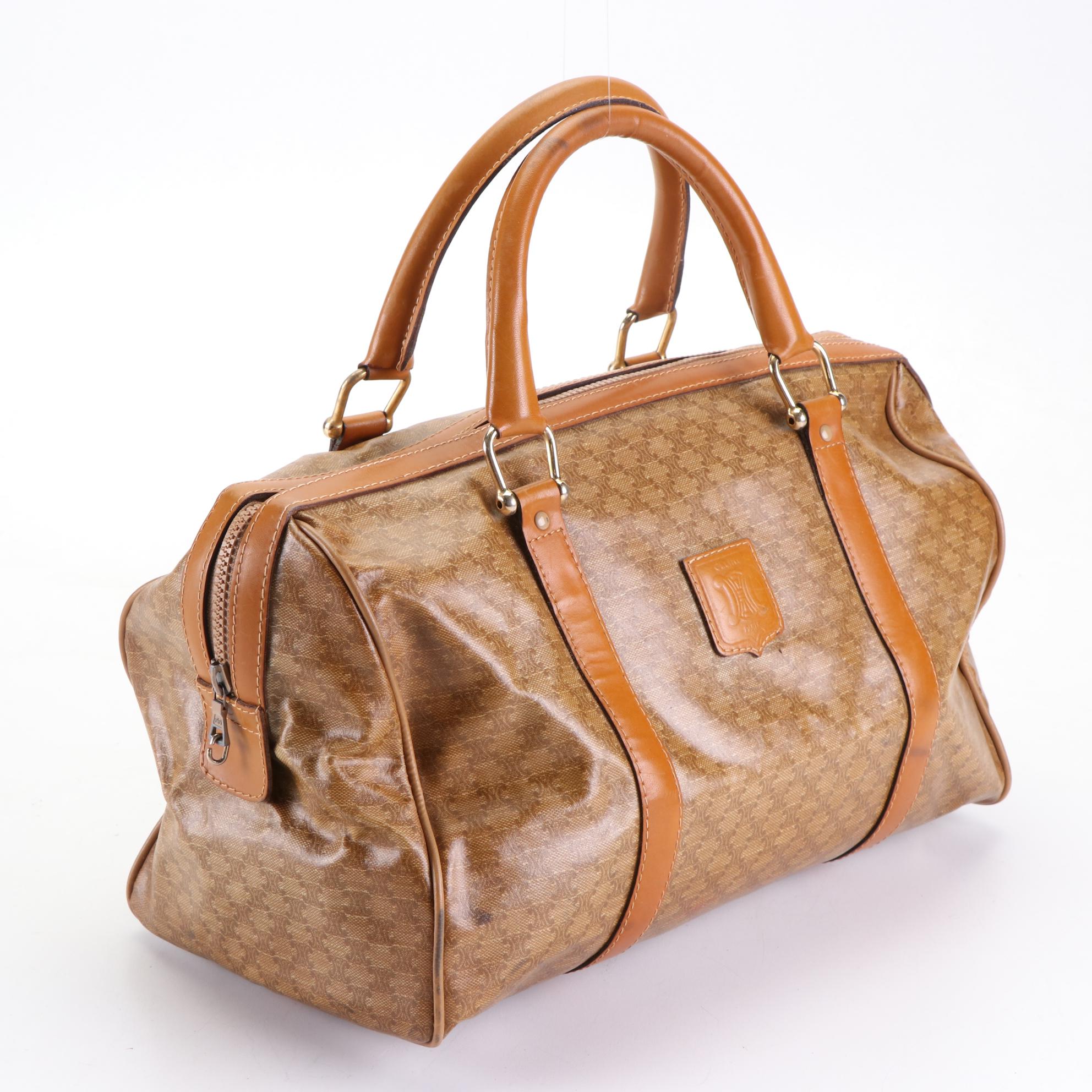 Celine Boston Bag in Macadam Coated Canvas and Leather