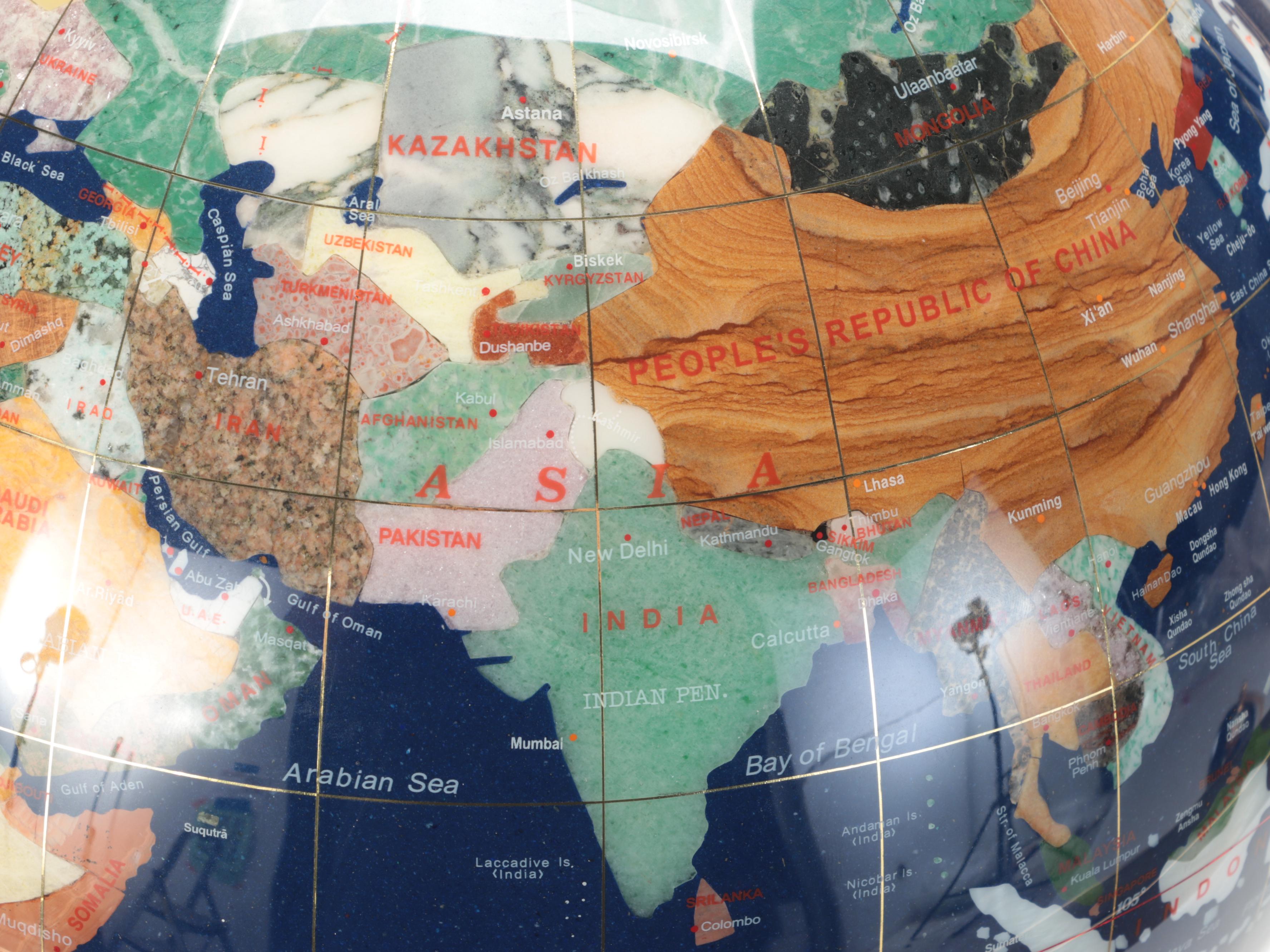 Sandstone, Marble, Jasper, Abalone and More World Globe With Mini Globe, Vintage