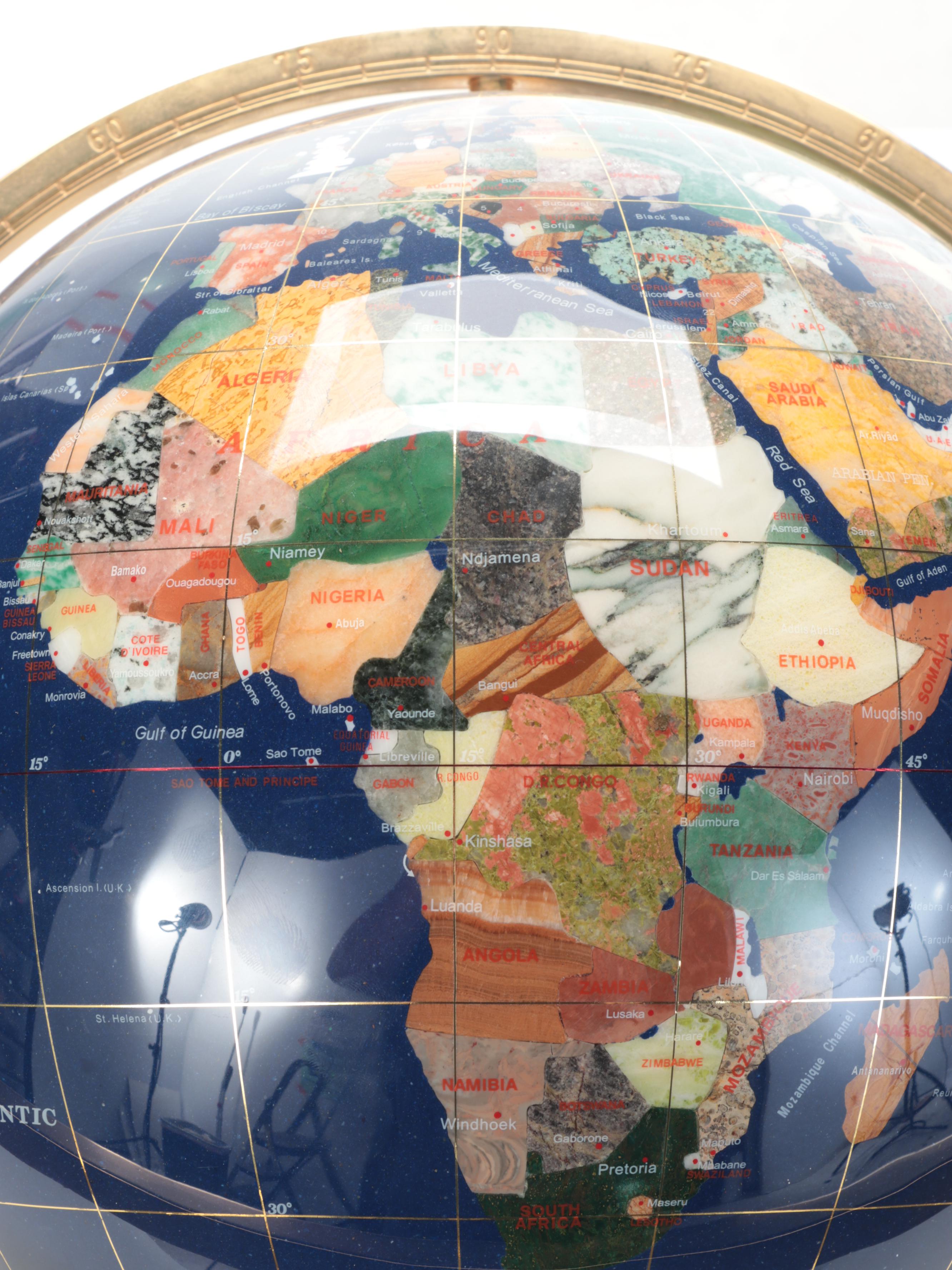 Sandstone, Marble, Jasper, Abalone and More World Globe With Mini Globe, Vintage