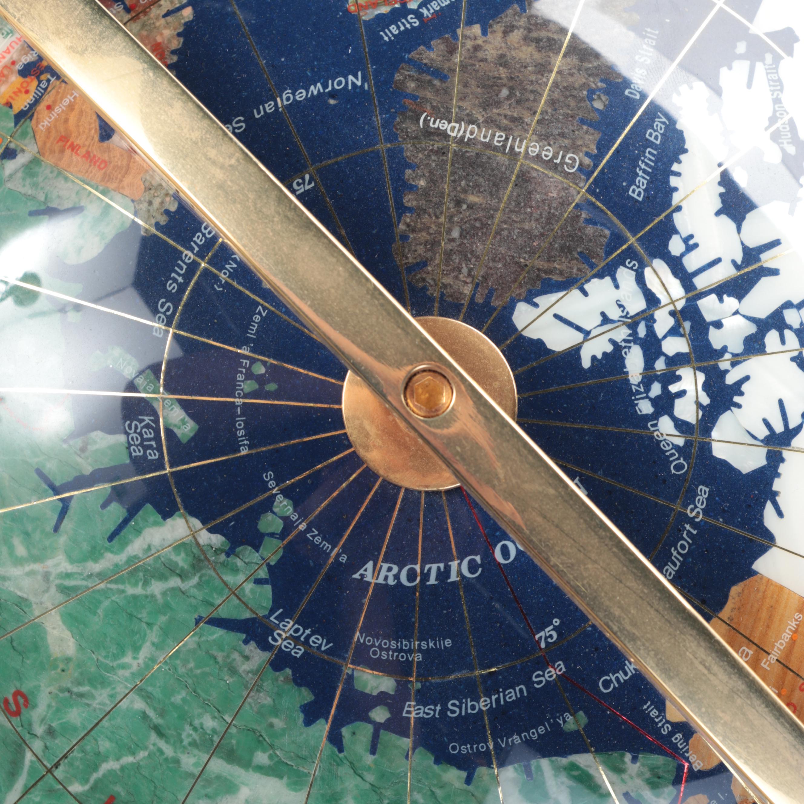 Sandstone, Marble, Jasper, Abalone and More World Globe With Mini Globe, Vintage