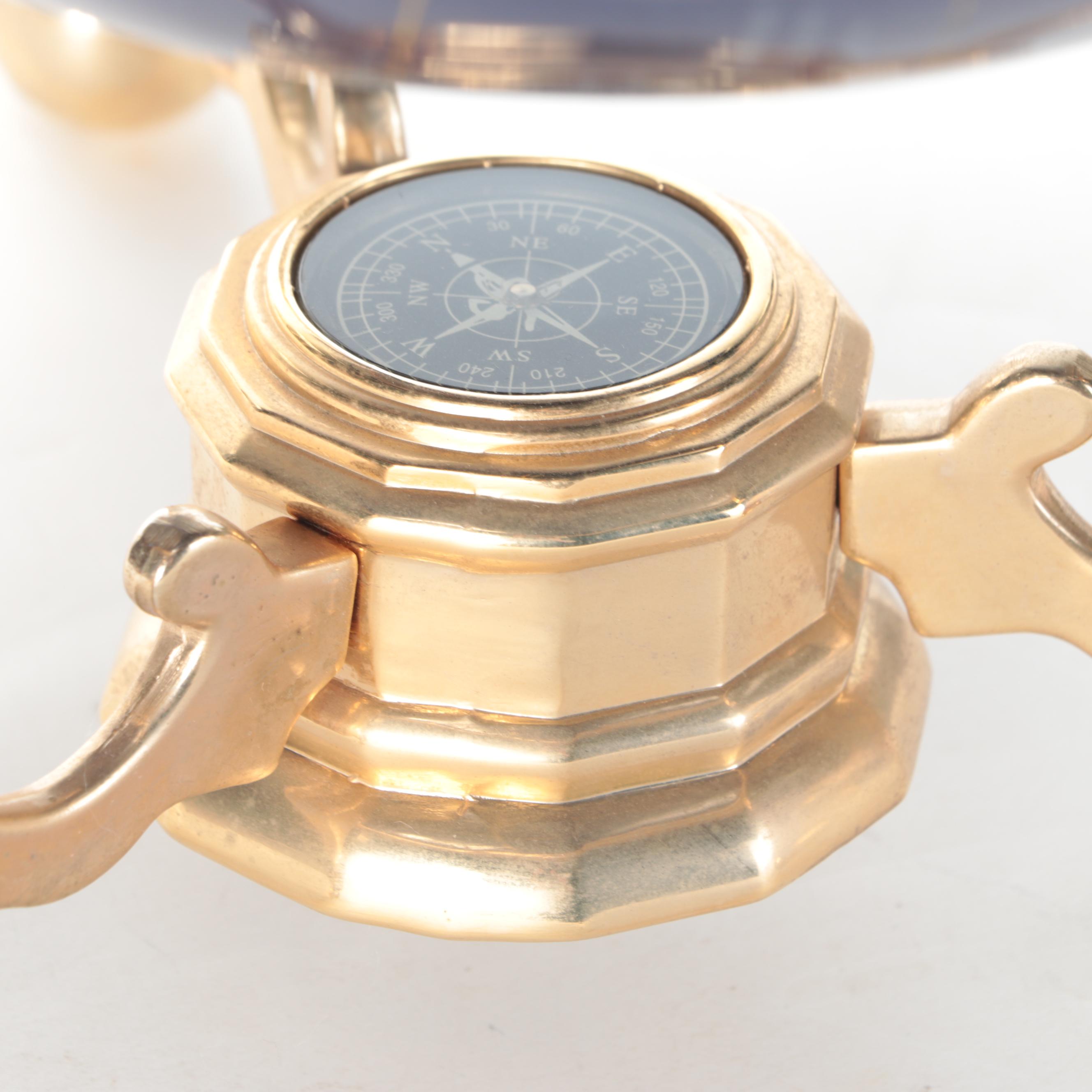 Sandstone, Marble, Jasper, Abalone and More World Globe With Mini Globe, Vintage