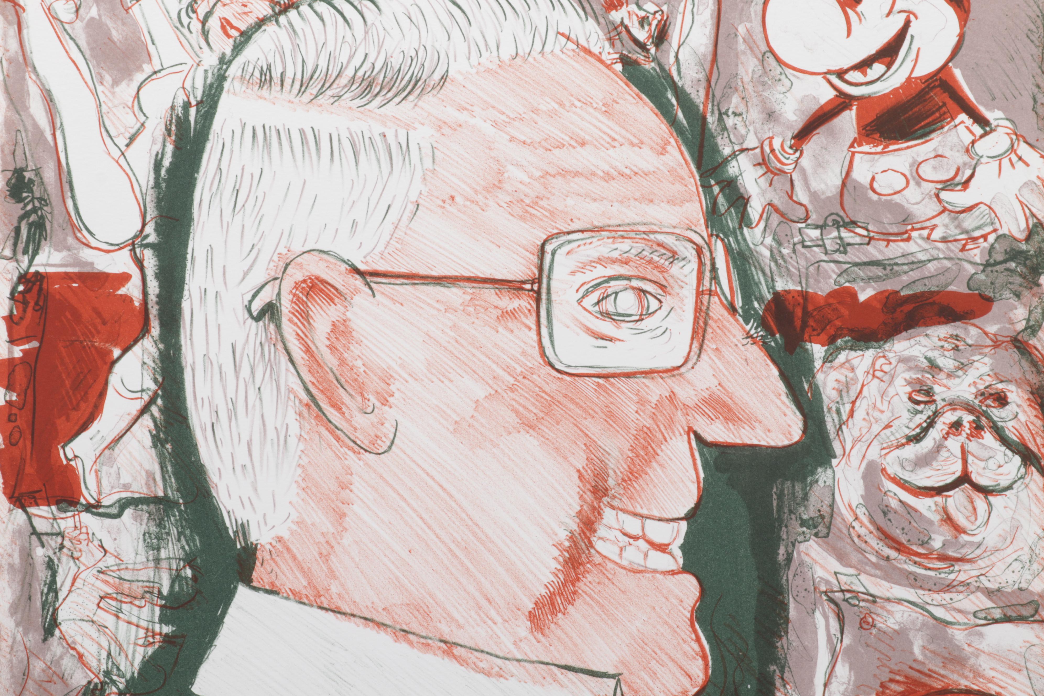 Sidney Chafetz Color Lithograph "Self Portrait," 1987