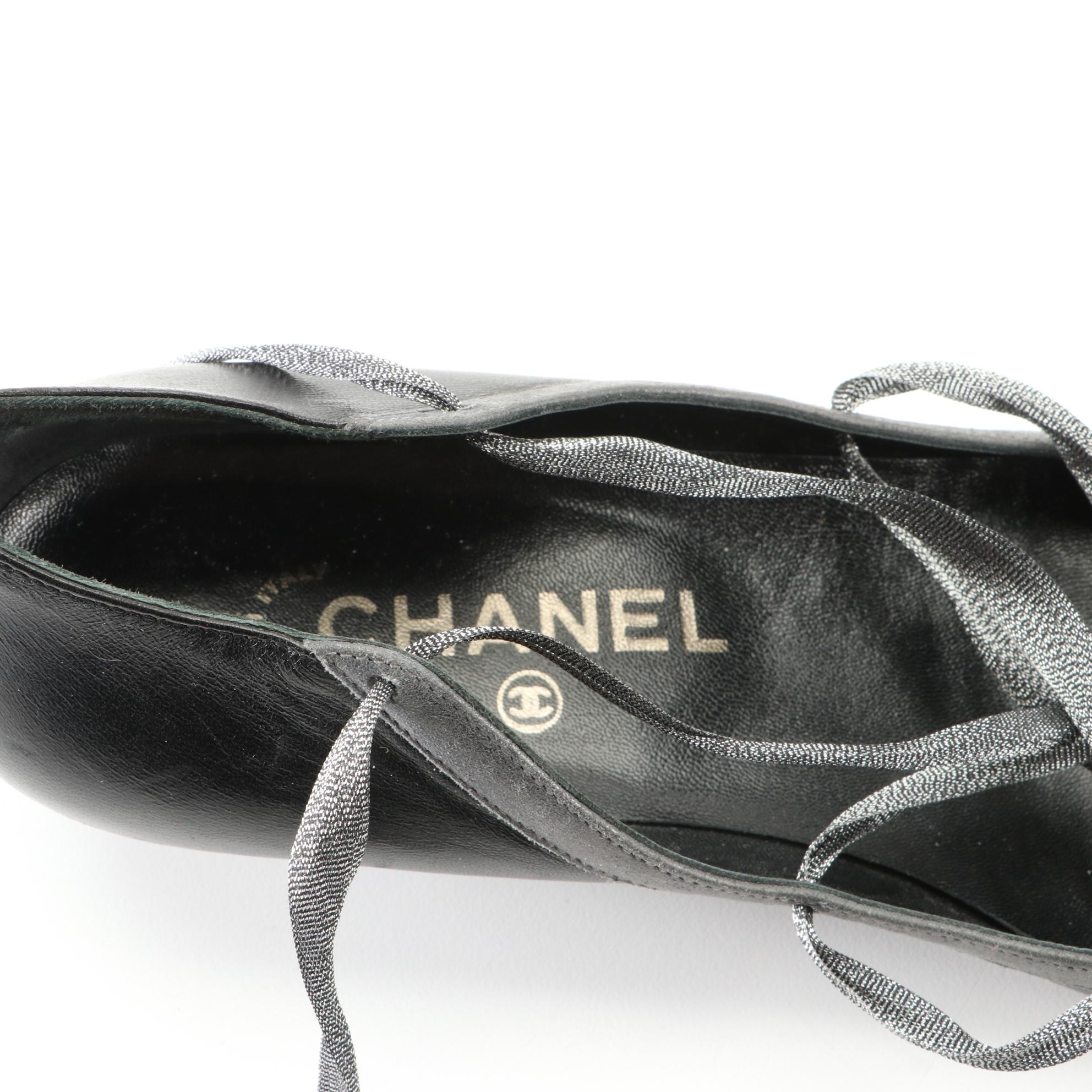 Chanel Metallic Leather Cap Toe Lace Up Pumps