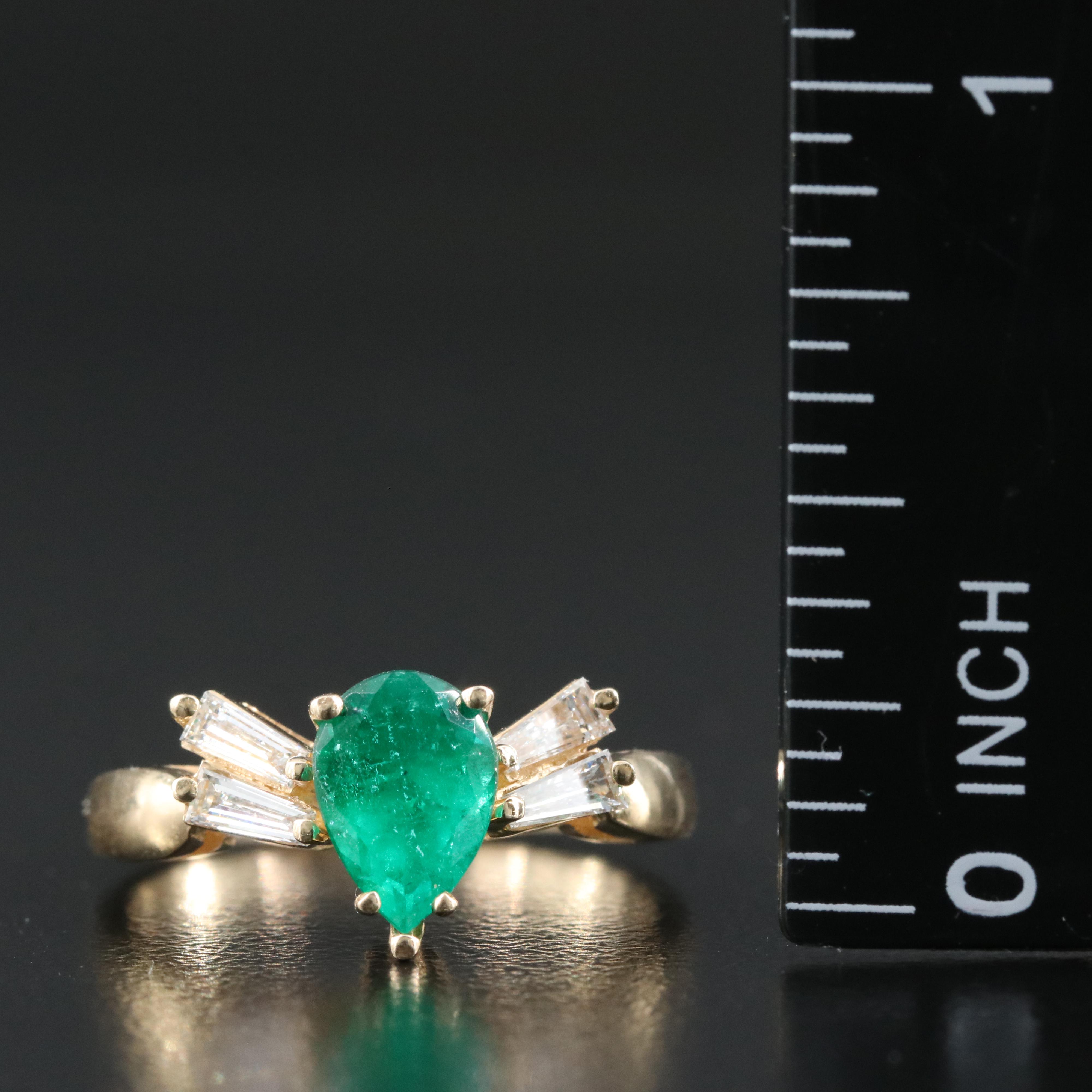 14K 1.31 CT Emerald and Diamond Ring