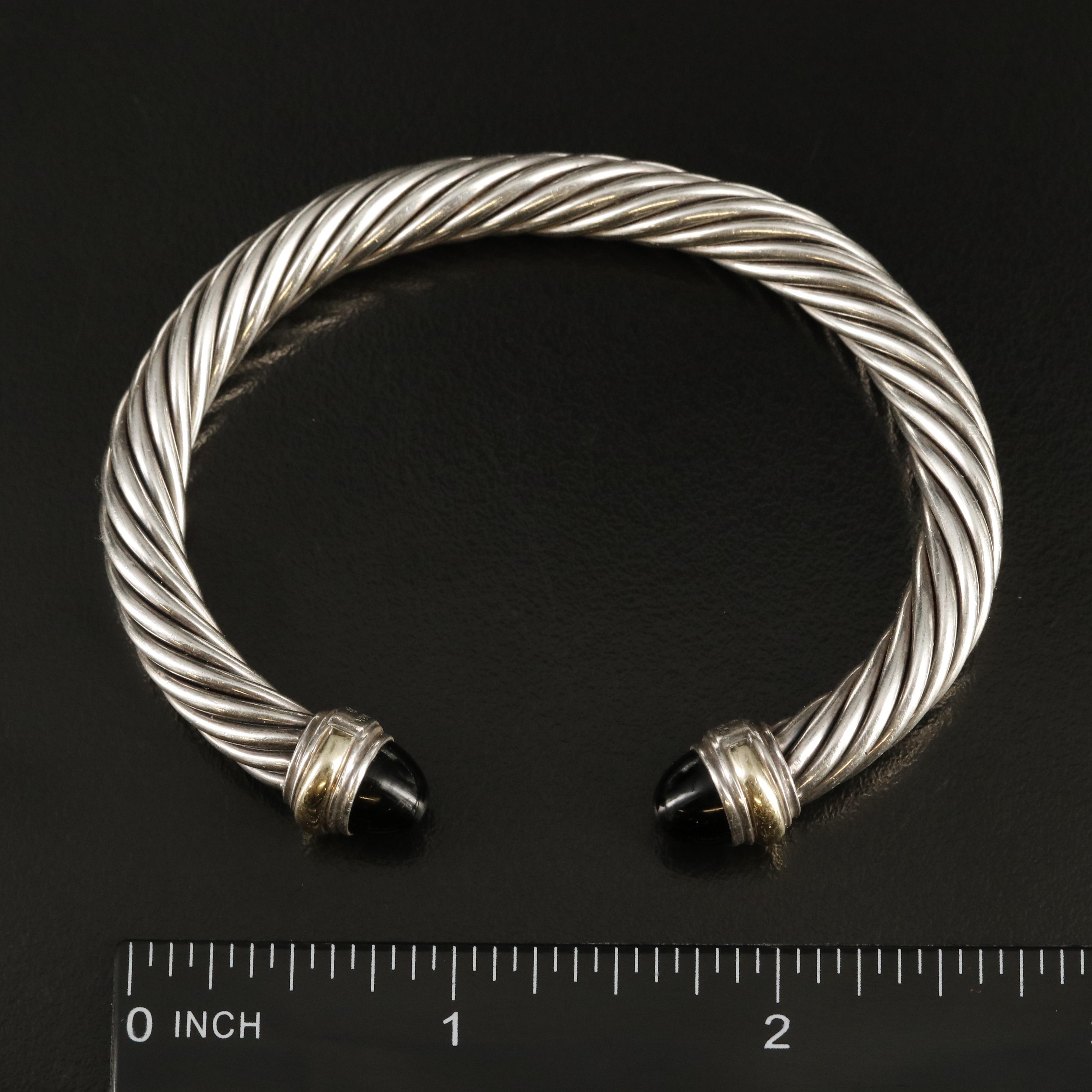 David Yurman "Cable Classic" Sterling and  Black Onyx Bracelet 14K Accents
