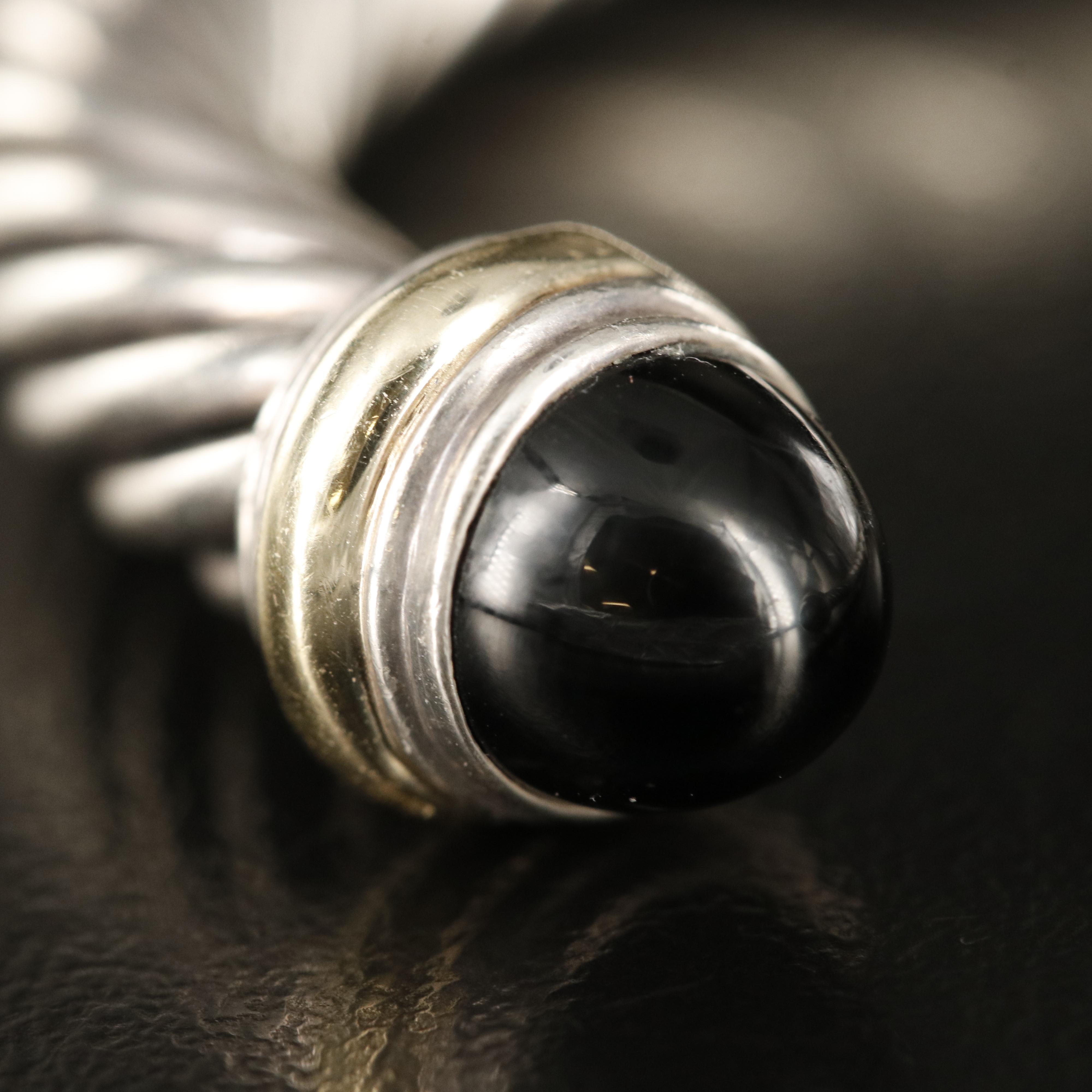 David Yurman "Cable Classic" Sterling and  Black Onyx Bracelet 14K Accents