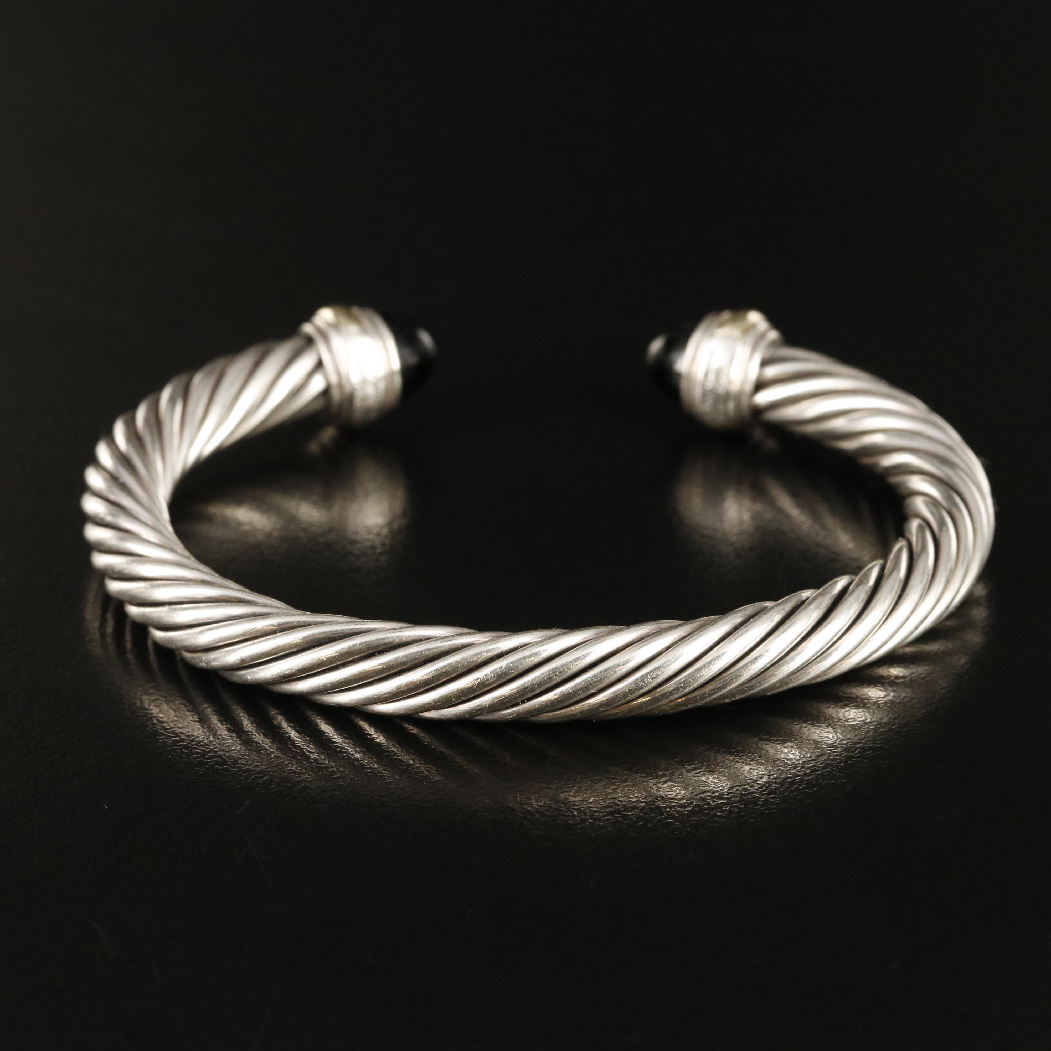 David Yurman "Cable Classic" Sterling and  Black Onyx Bracelet 14K Accents