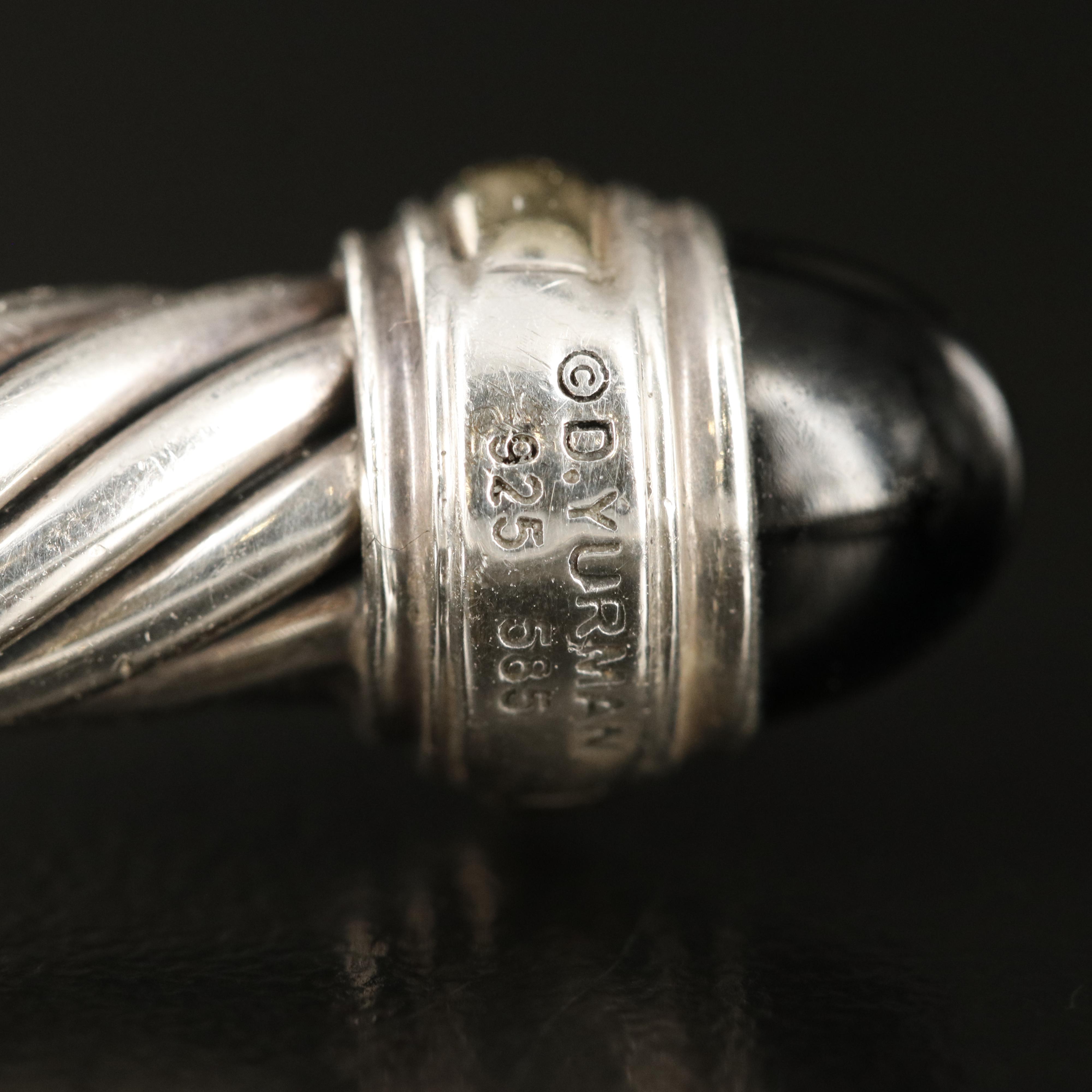 David Yurman "Cable Classic" Sterling and  Black Onyx Bracelet 14K Accents