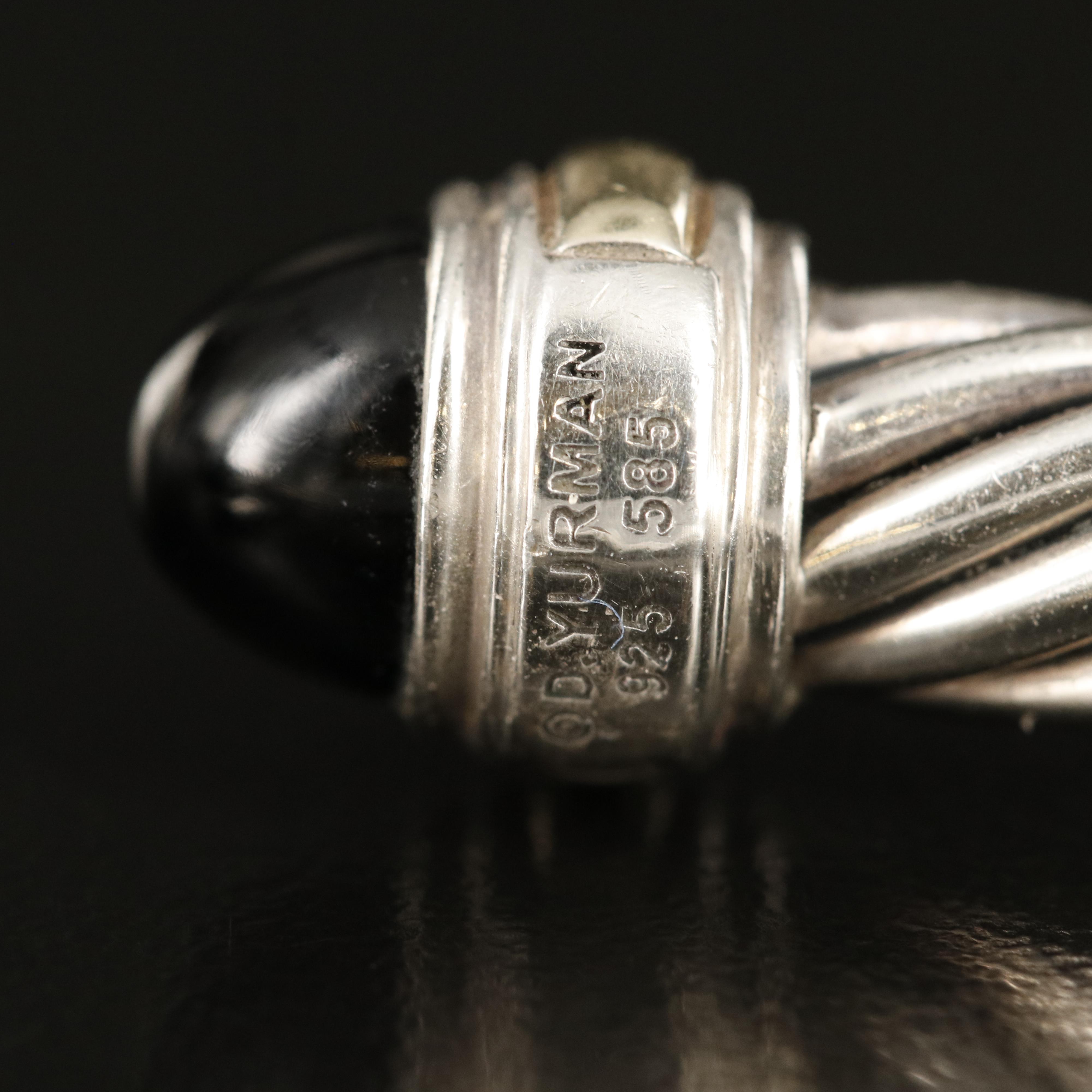 David Yurman "Cable Classic" Sterling and  Black Onyx Bracelet 14K Accents