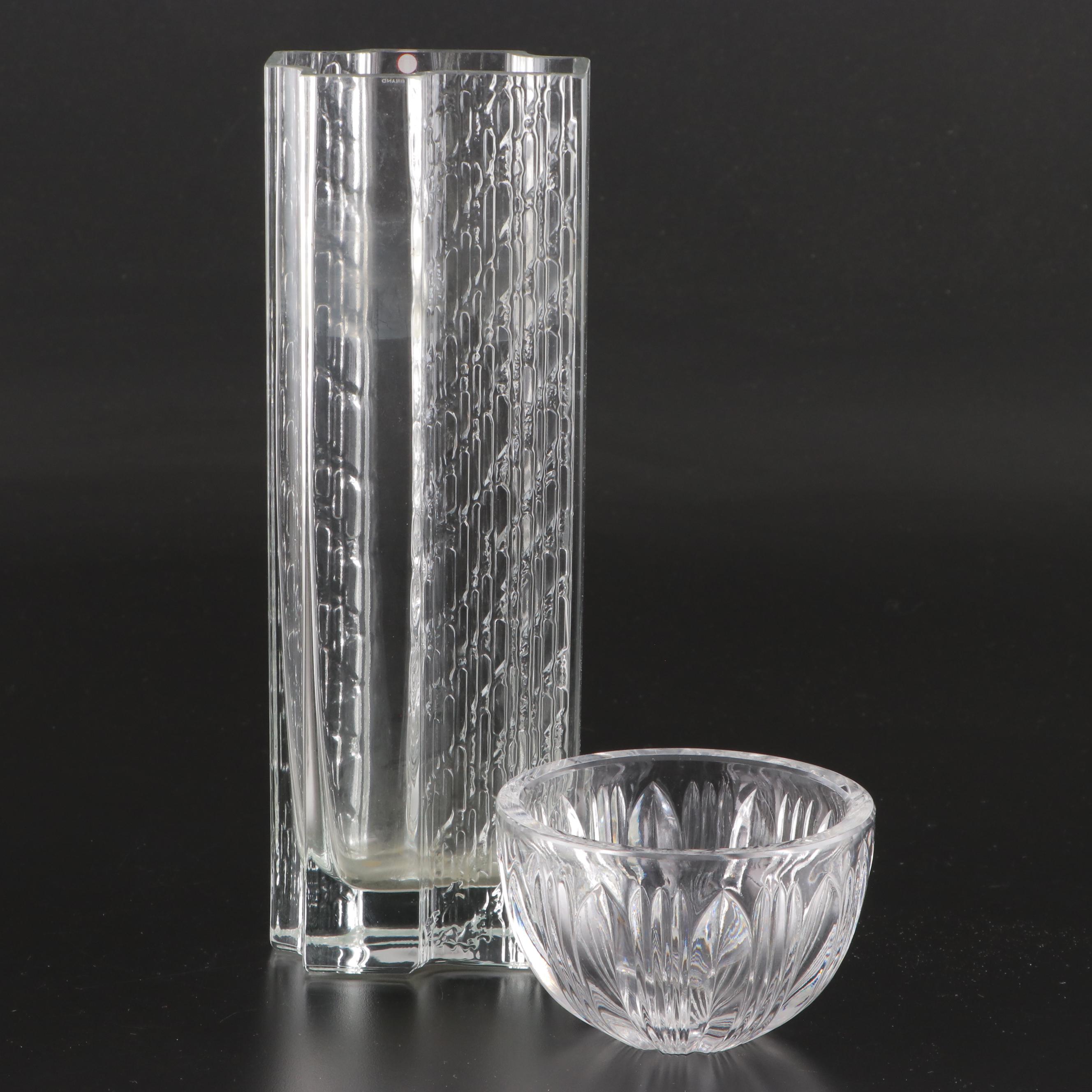 Iittala Finnish Art Glass Vase and Other Crystal Bowl, Mid to Late 20th Century