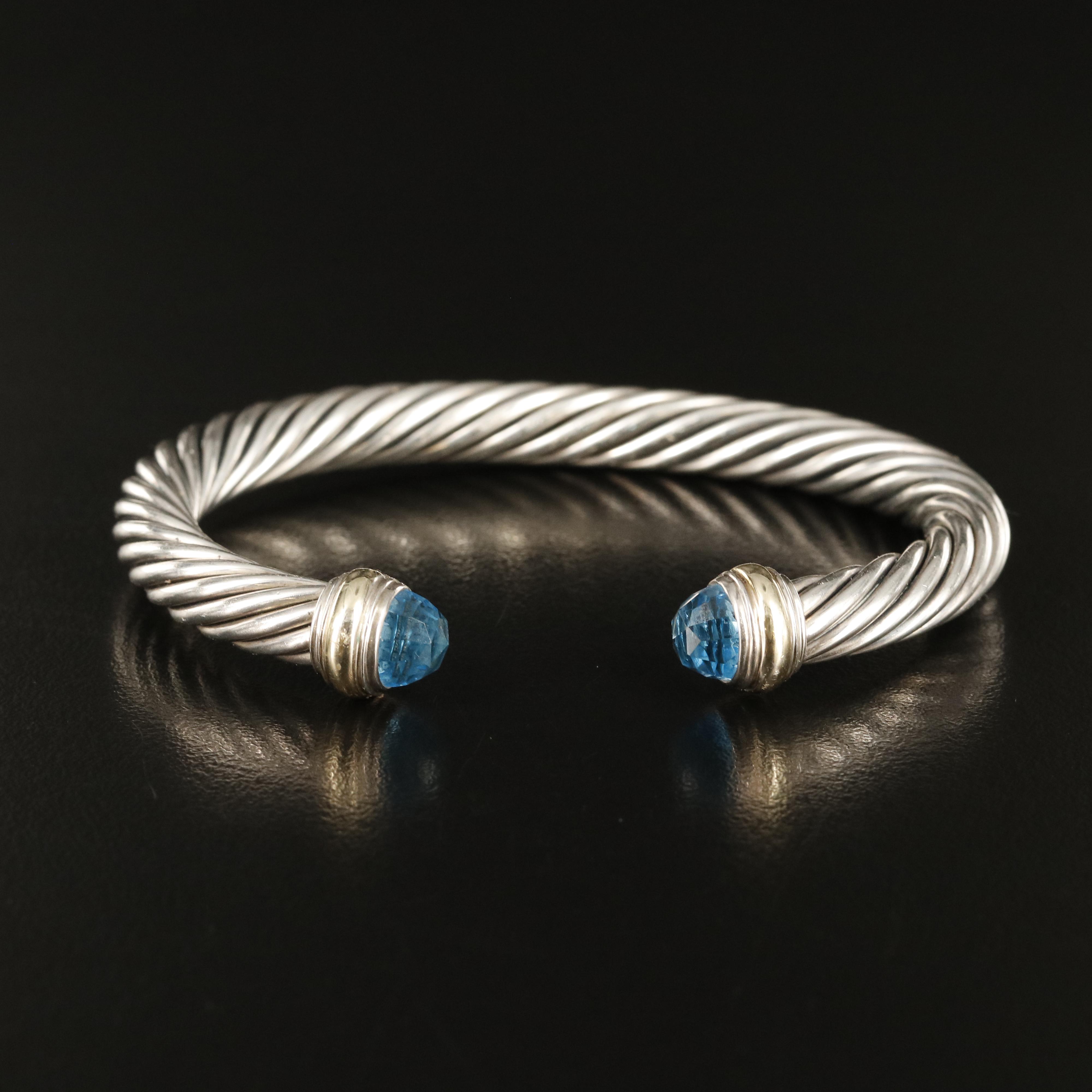 David Yurman "Classic Cable" Sterling Silver and Topaz Bracelet with 14K Accents