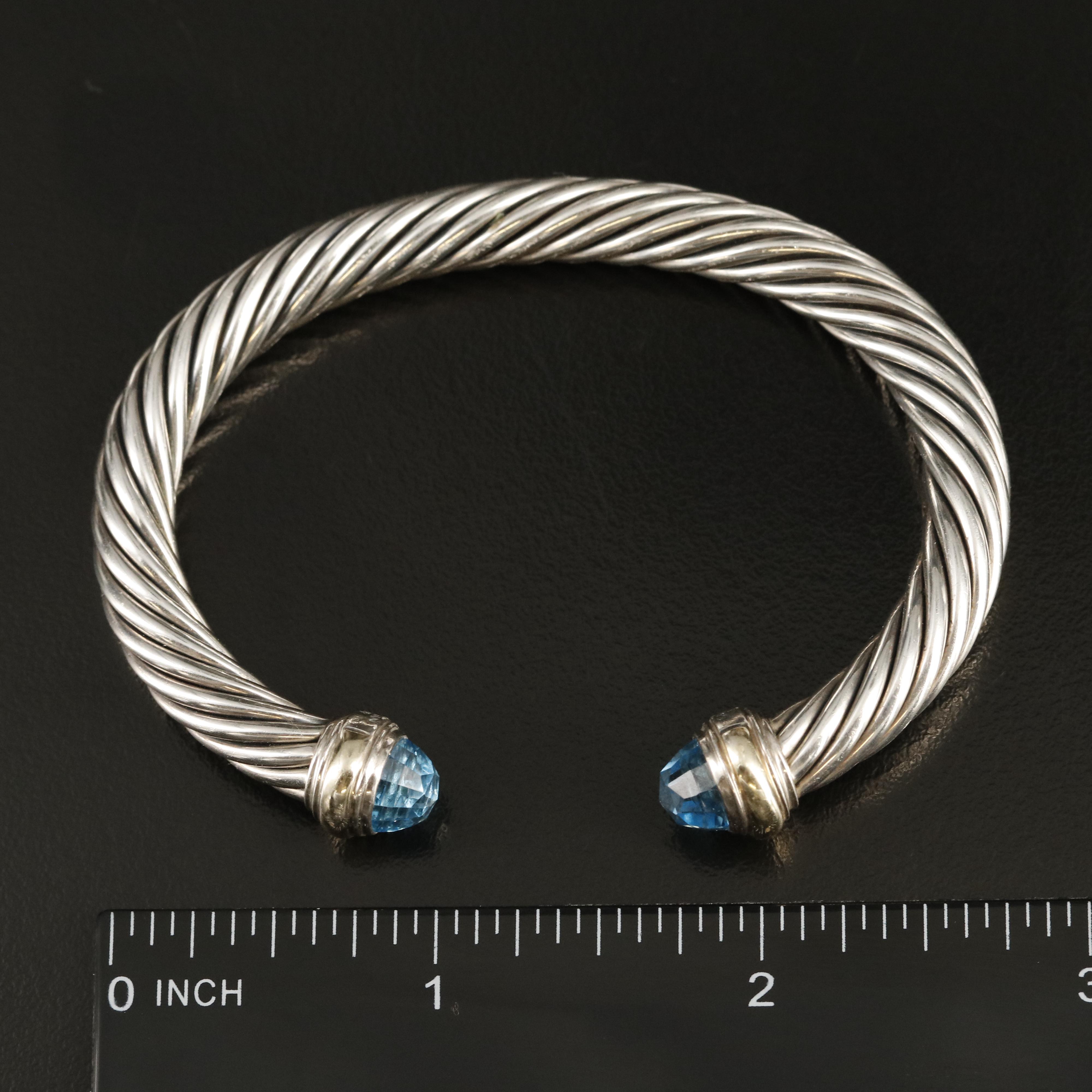 David Yurman "Classic Cable" Sterling Silver and Topaz Bracelet with 14K Accents