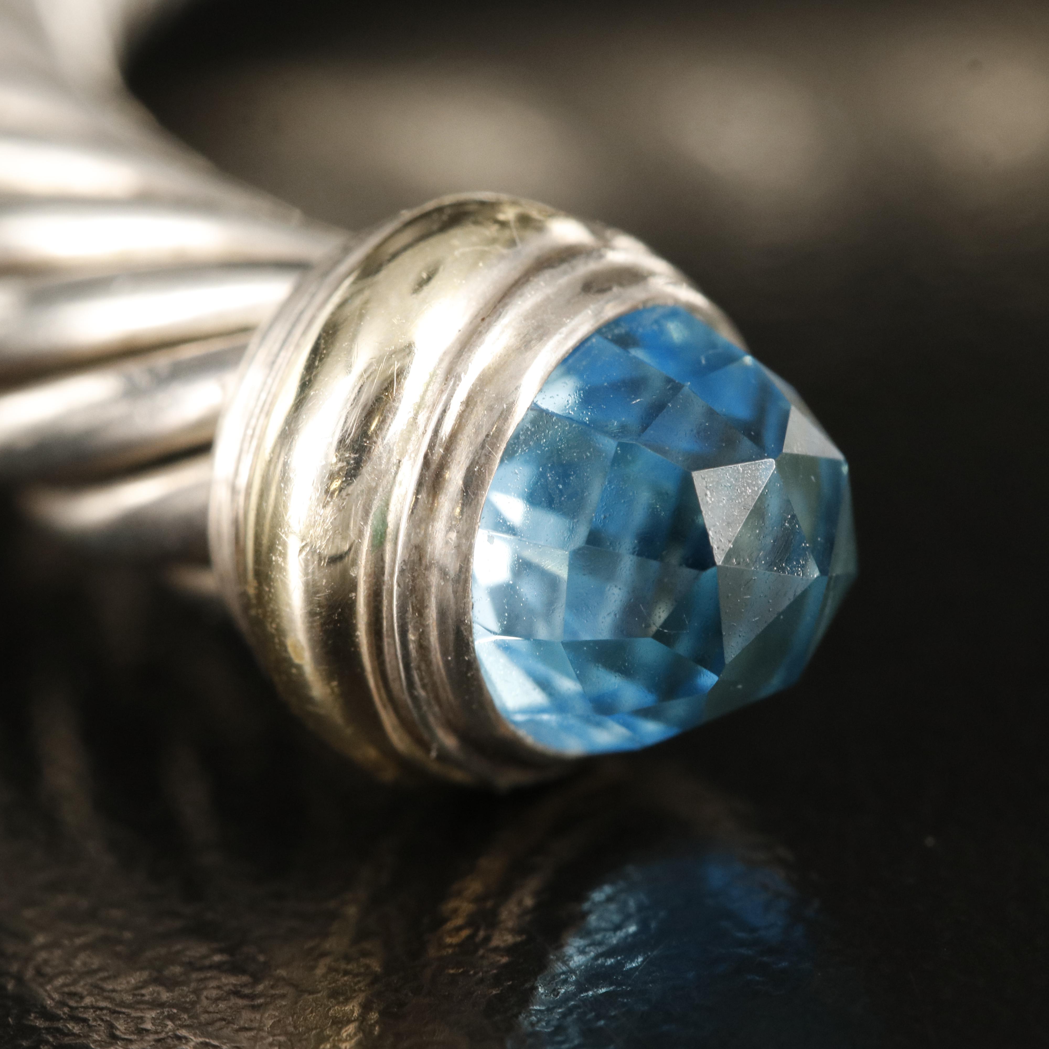 David Yurman "Classic Cable" Sterling Silver and Topaz Bracelet with 14K Accents