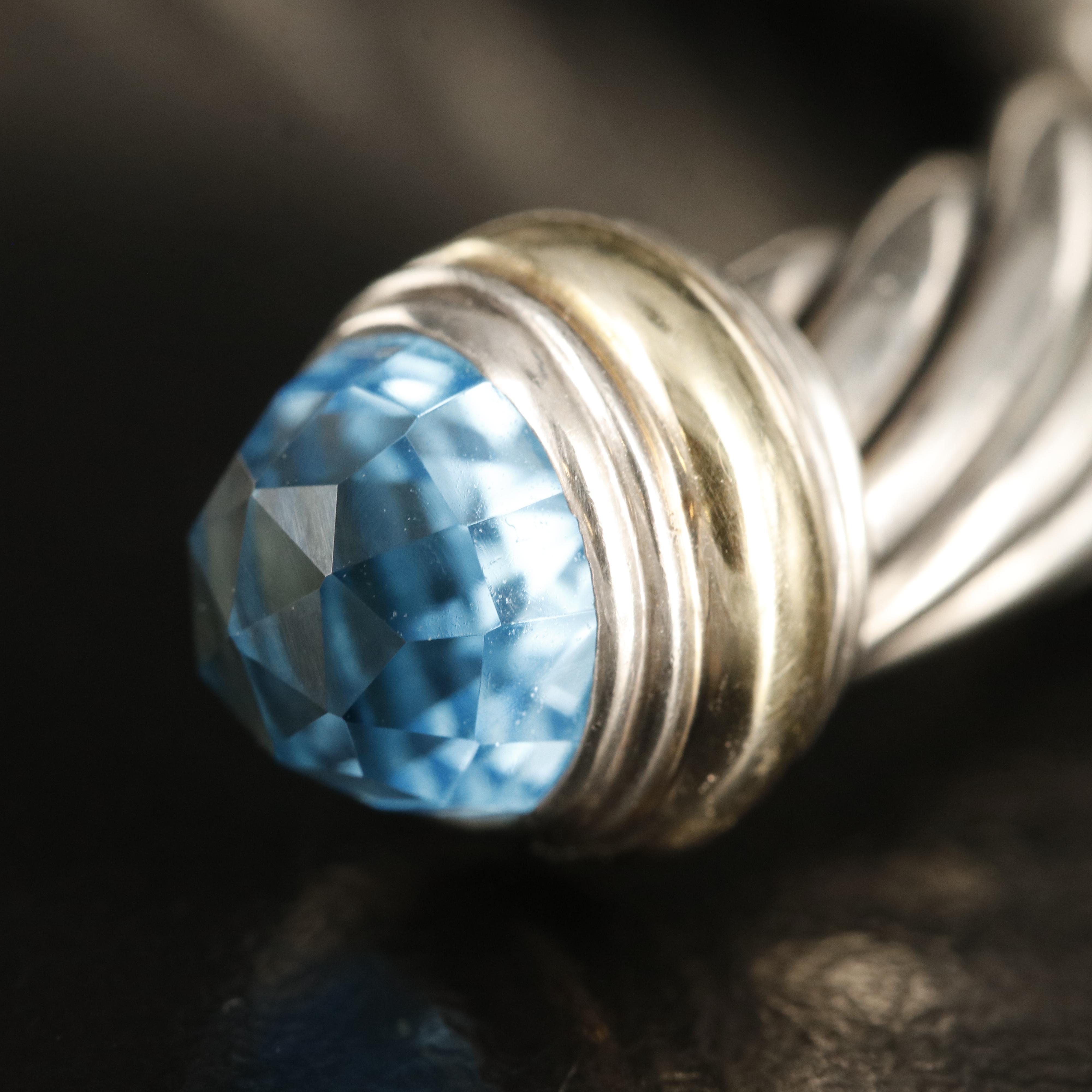 David Yurman "Classic Cable" Sterling Silver and Topaz Bracelet with 14K Accents