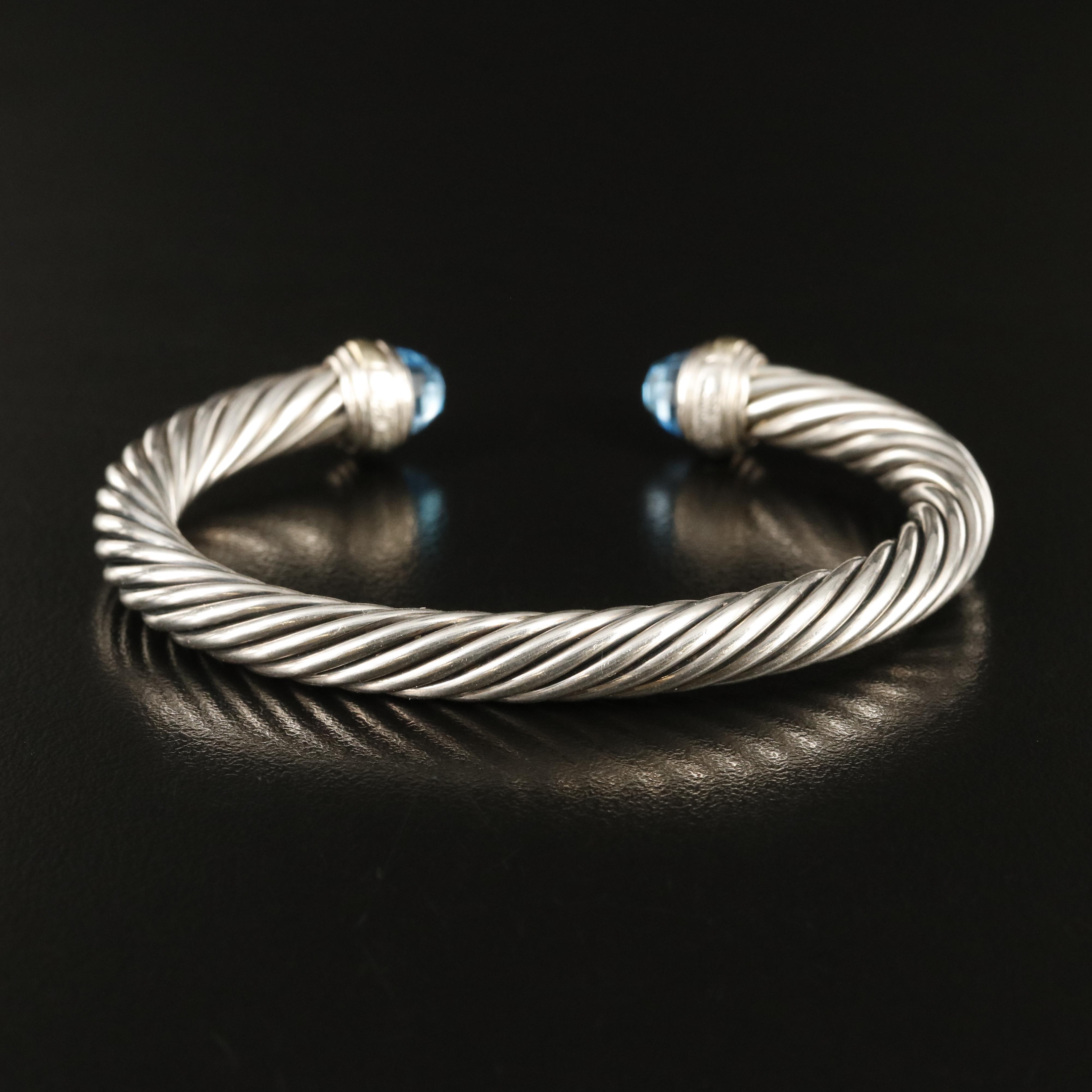 David Yurman "Classic Cable" Sterling Silver and Topaz Bracelet with 14K Accents