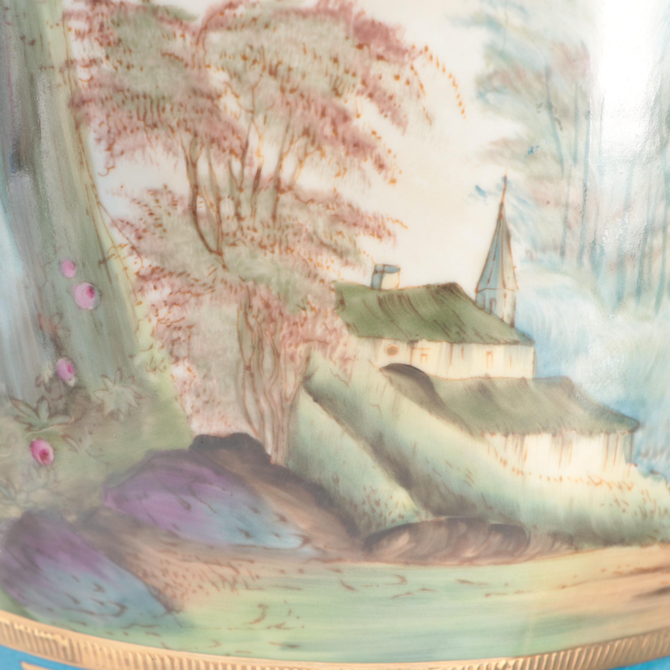 Sèvres Style Porcelain Bleu Céleste Ormolu Mounted Ewers