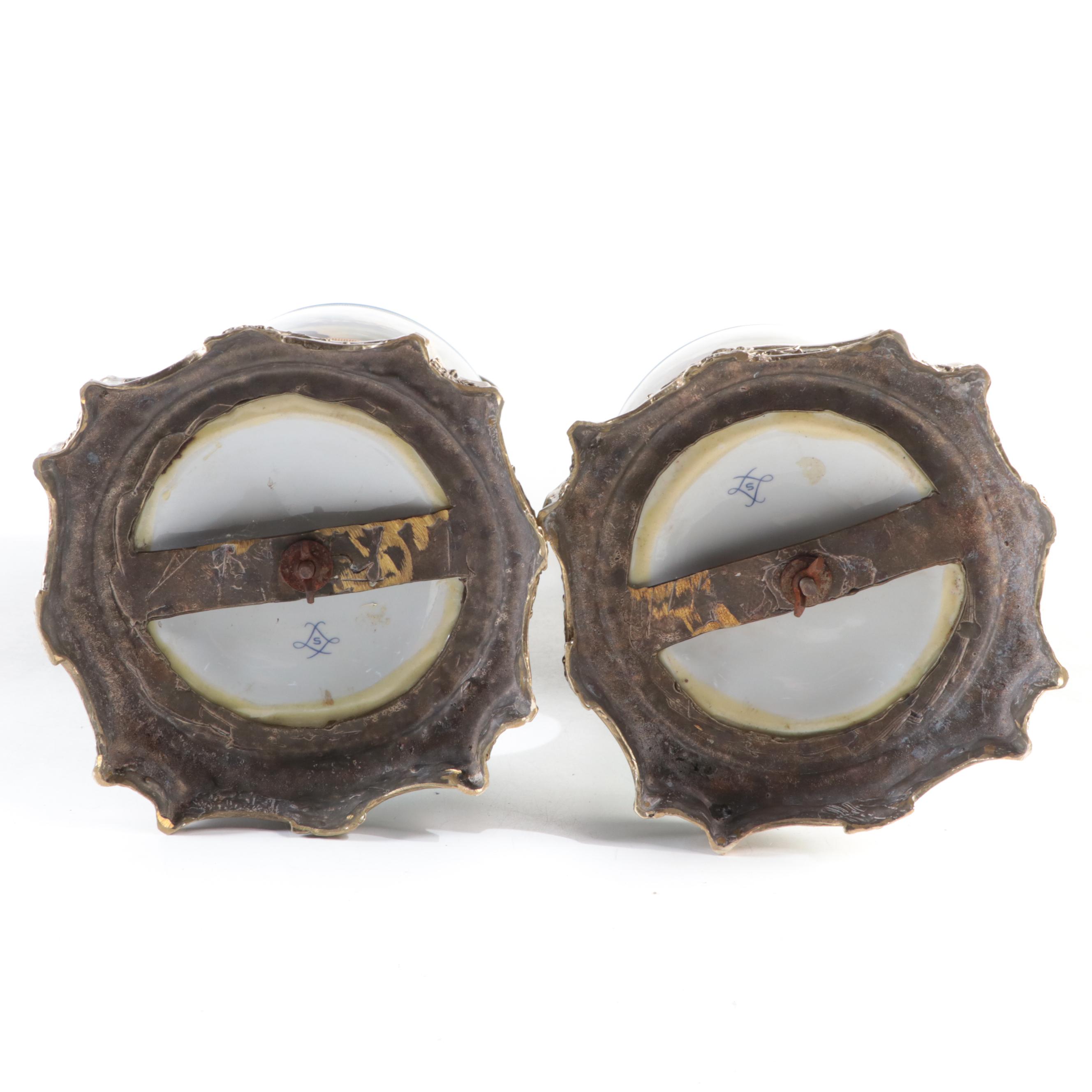 Sèvres Style Porcelain Bleu Céleste Ormolu Mounted Ewers