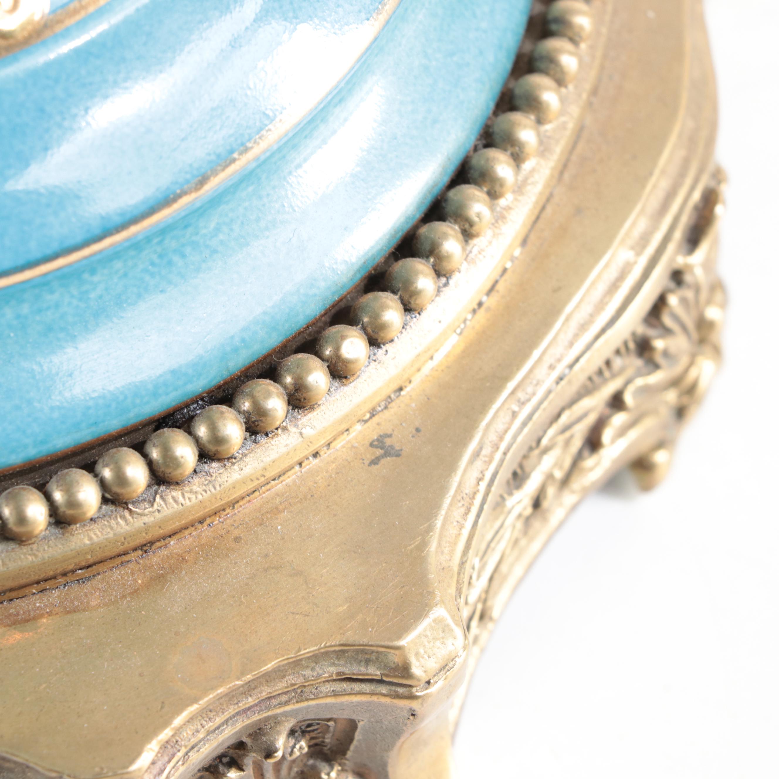 Sèvres Style Porcelain Bleu Céleste Ormolu Mounted Ewers