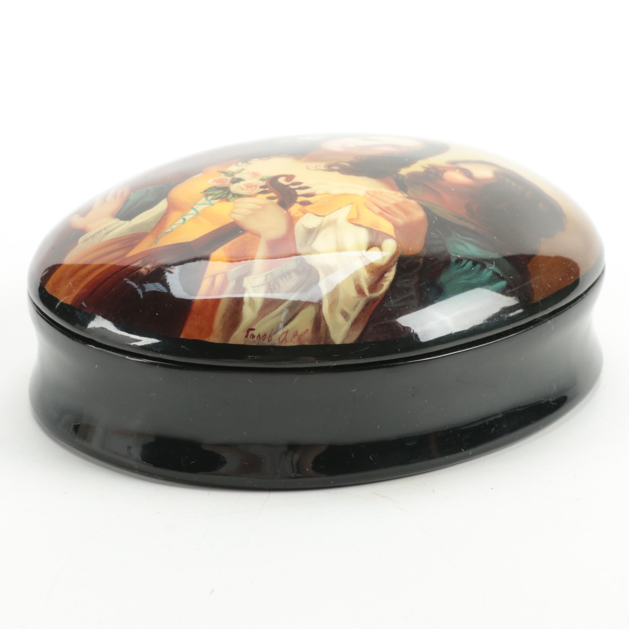 Russian Golov Hand-Painted "Angel with Harp" Lacquerware Box