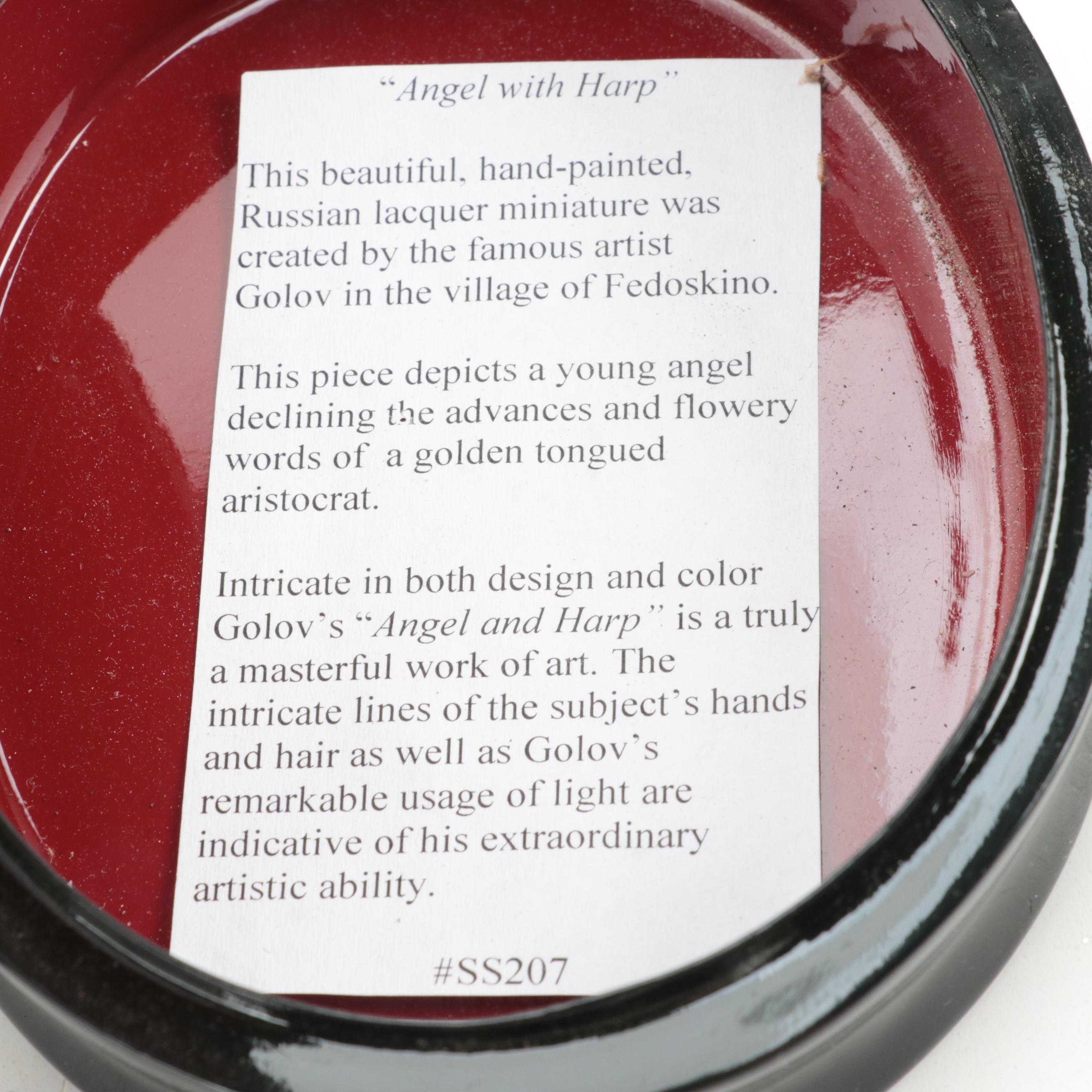 Russian Golov Hand-Painted "Angel with Harp" Lacquerware Box