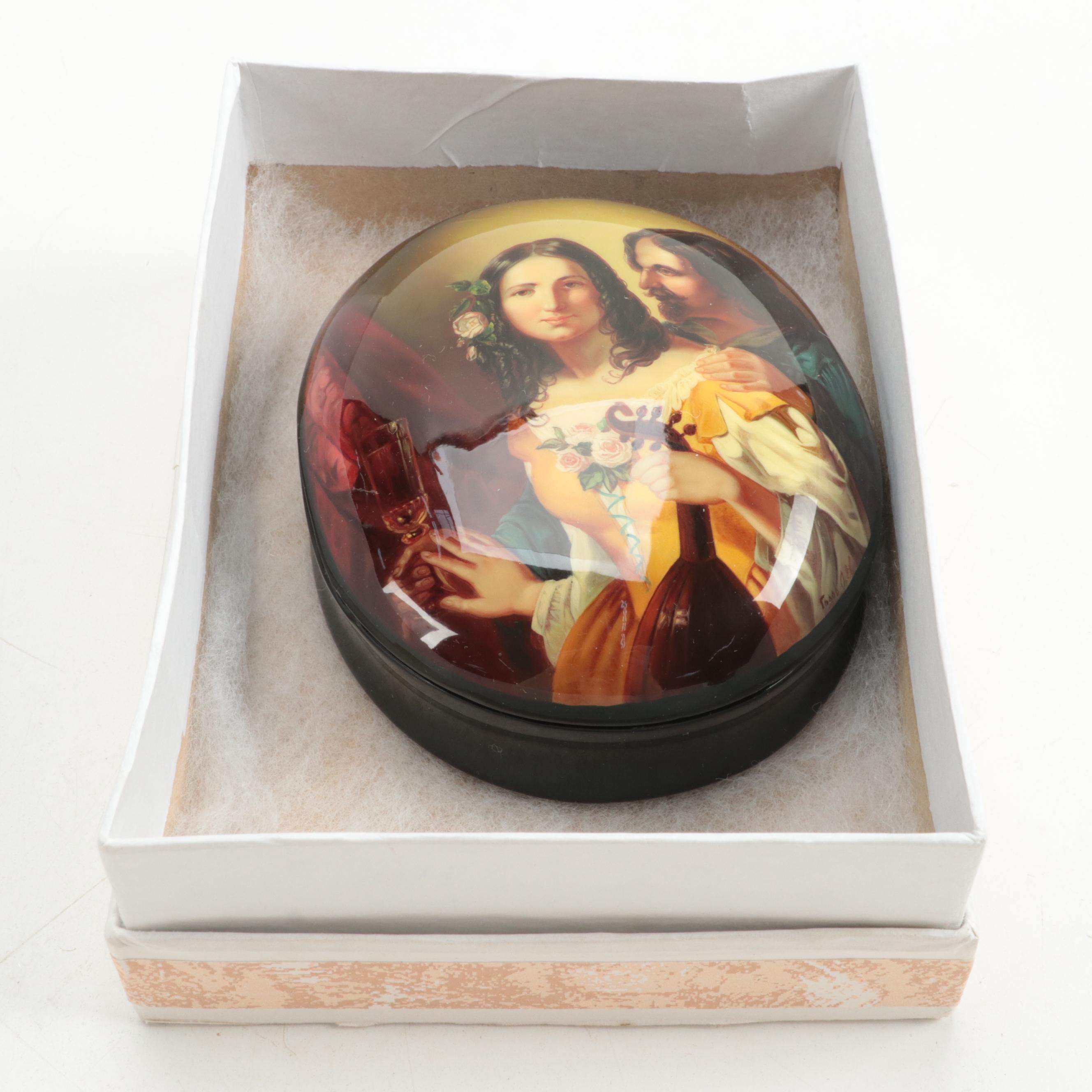 Russian Golov Hand-Painted "Angel with Harp" Lacquerware Box