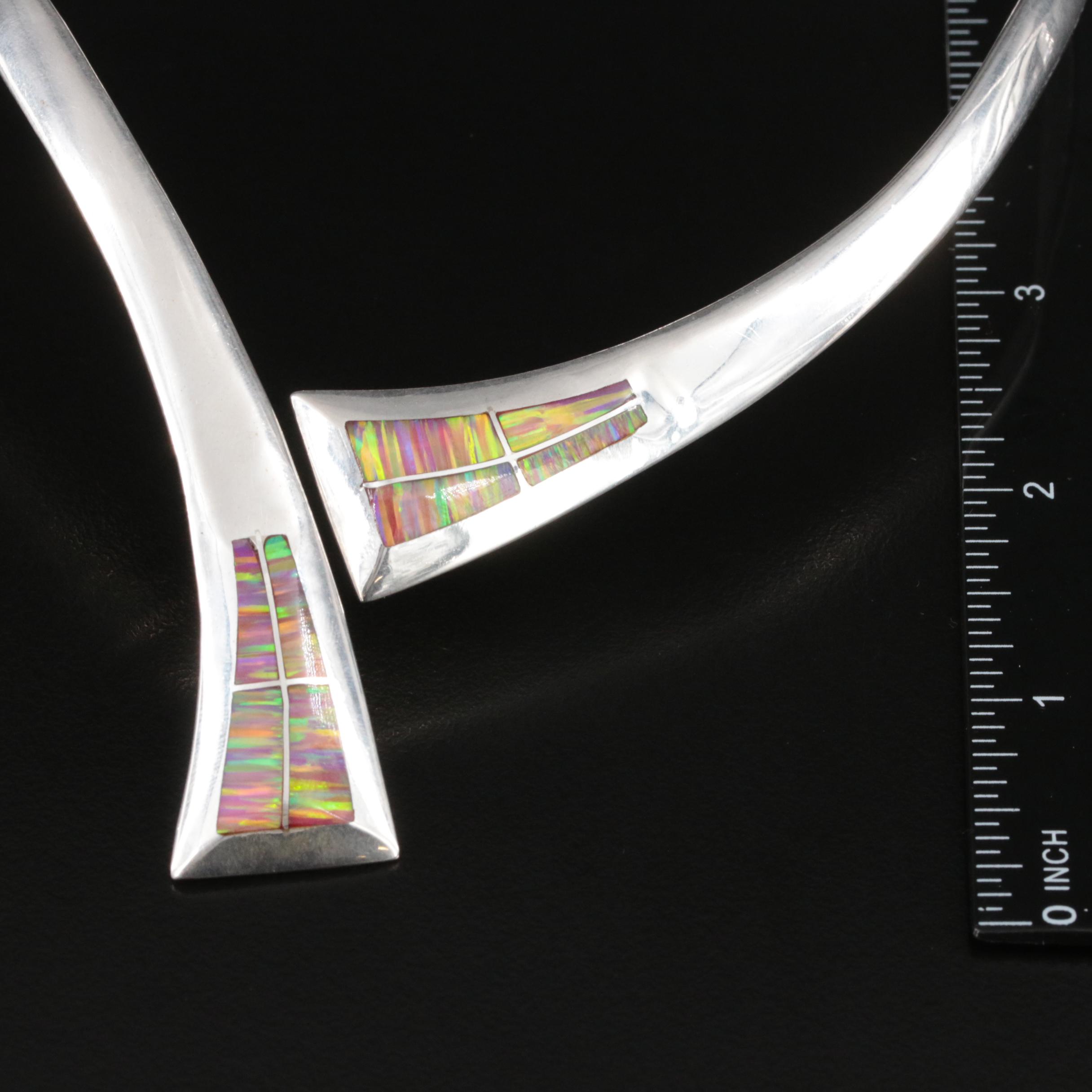 950 Silver Opal Hinged Collar Necklace
