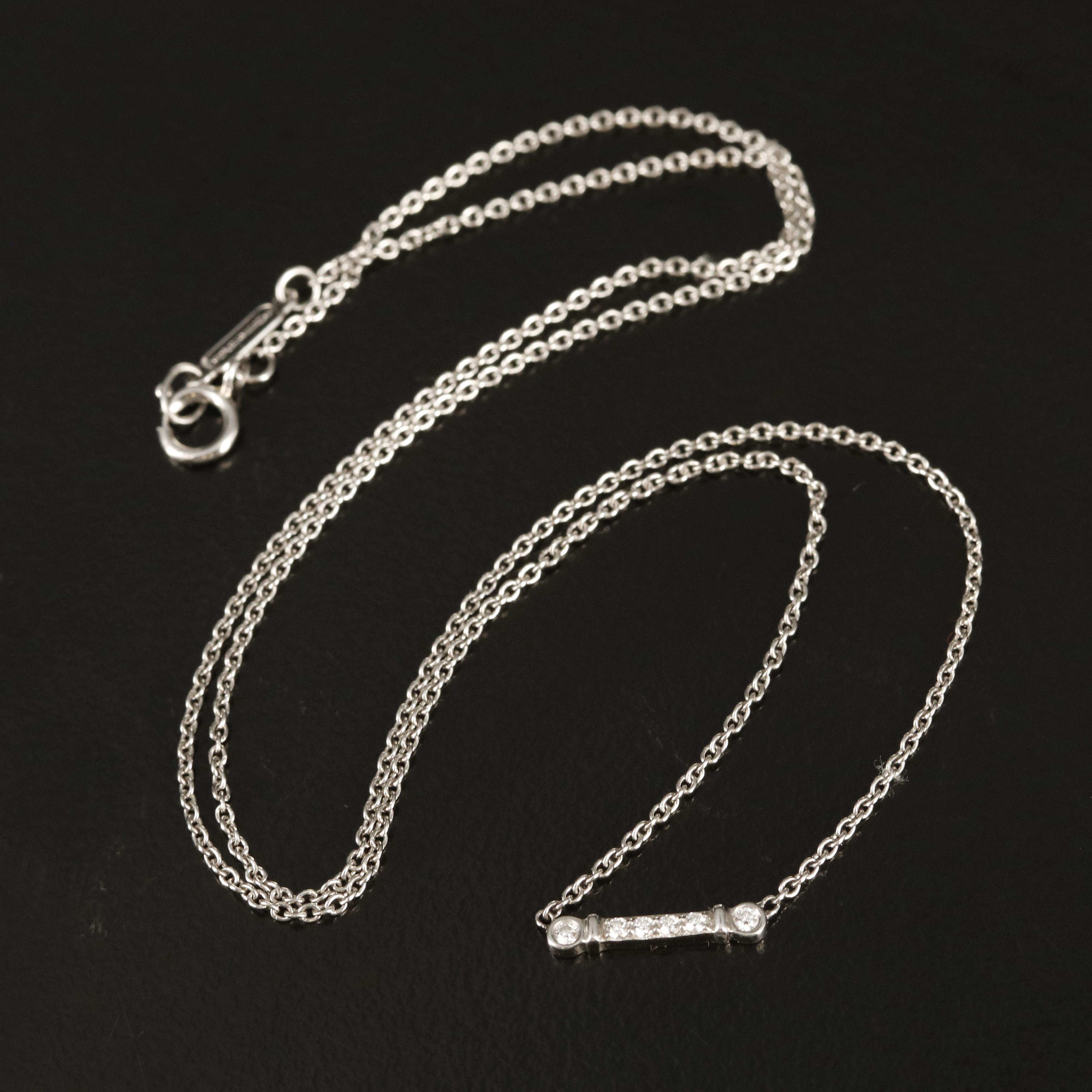 Tiffany & Co "Fleur de Lis" Platinum and 0.07 CTW Diamond Key Bar Necklace