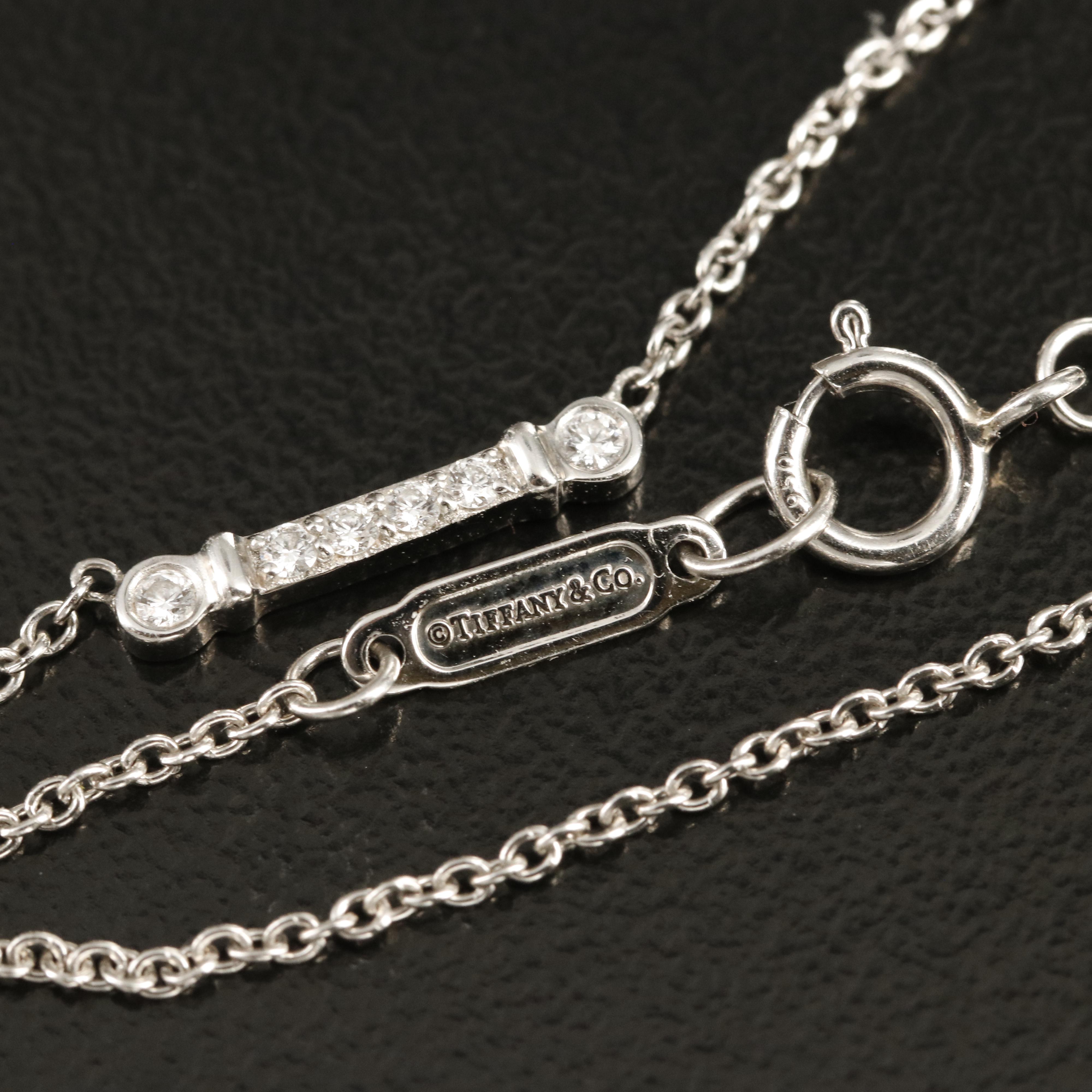 Tiffany & Co "Fleur de Lis" Platinum and 0.07 CTW Diamond Key Bar Necklace