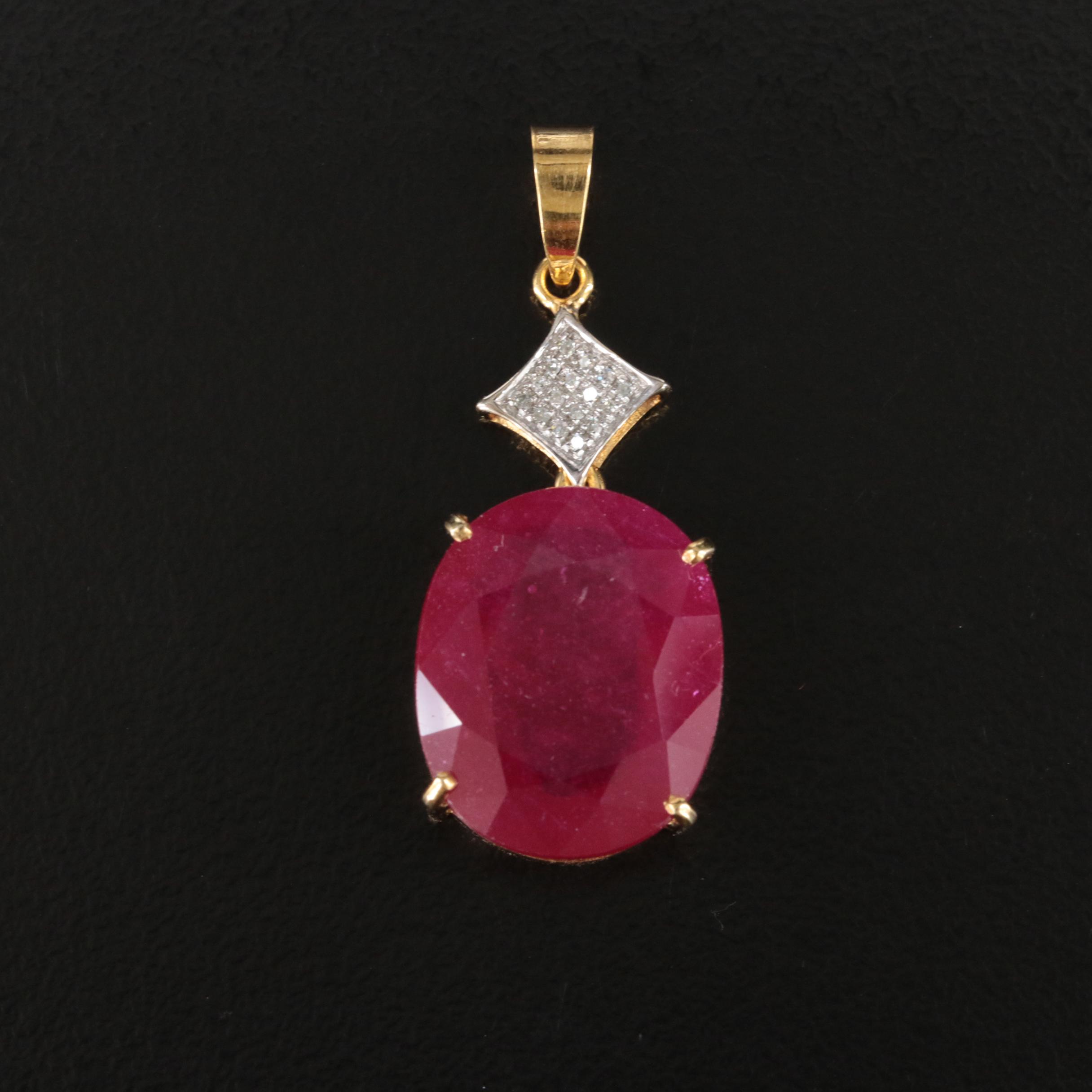 14K Corundum and Diamond Pendant