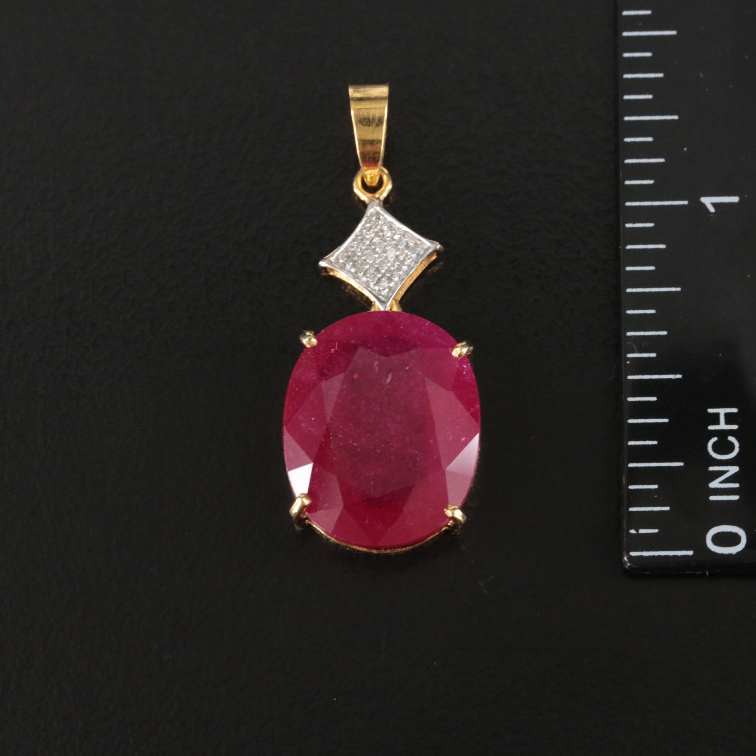 14K Corundum and Diamond Pendant