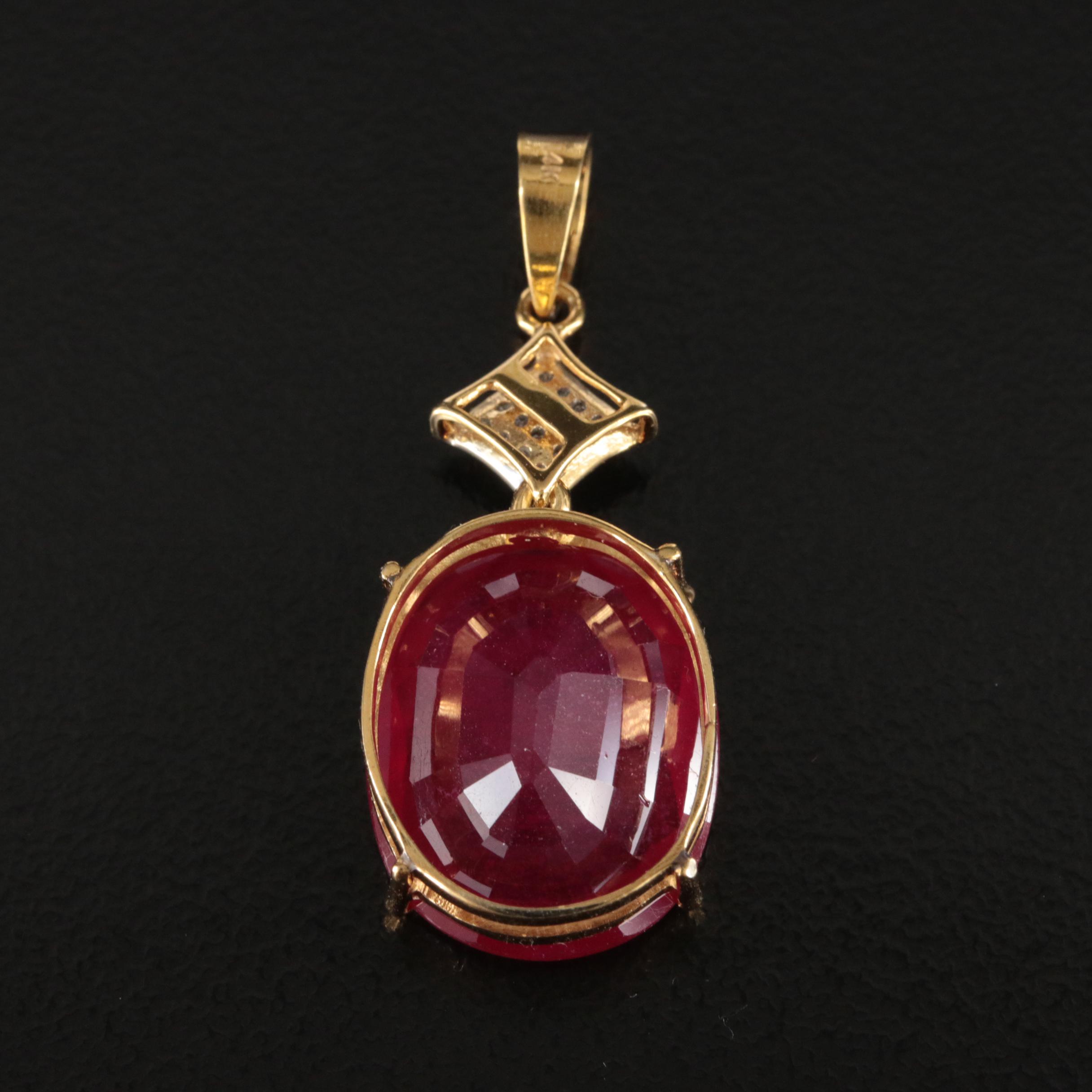 14K Corundum and Diamond Pendant