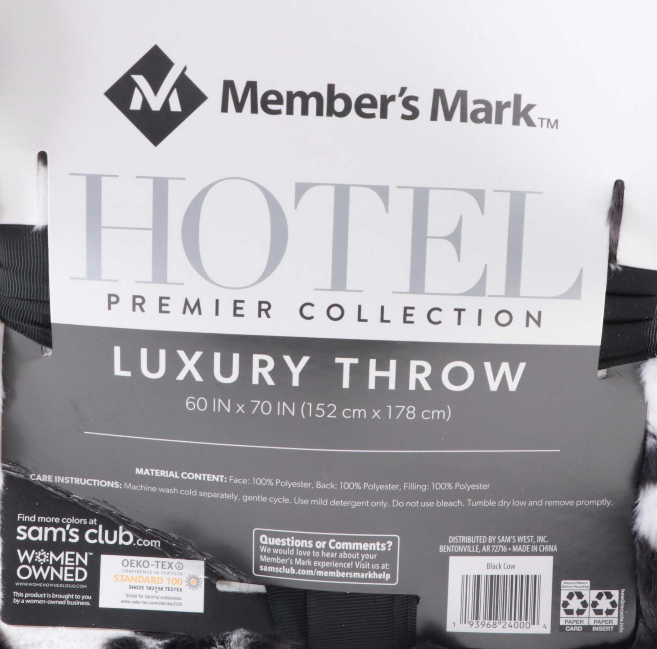 Member's Mark Hotel Premier Collection Luxury Throw Blanket in Black Cow