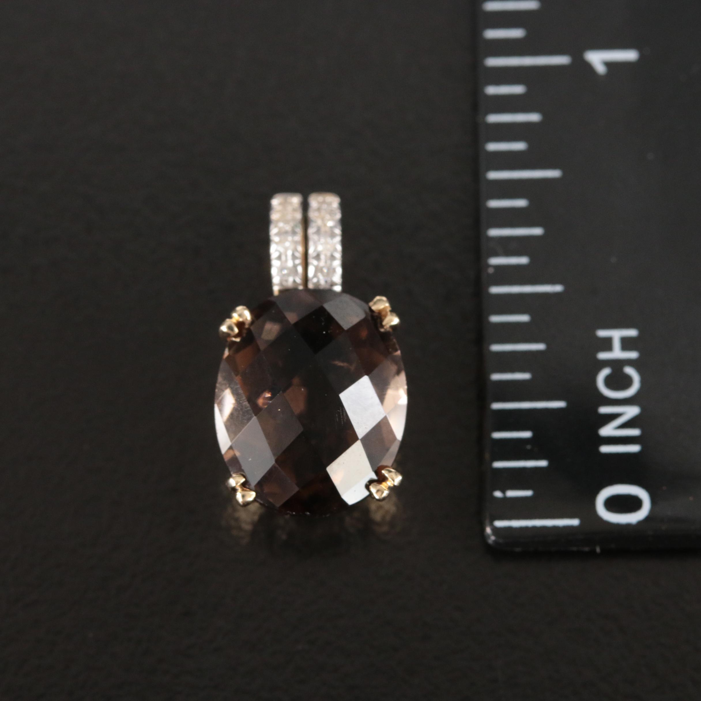 14K Smoky Quartz and Diamond Pendant