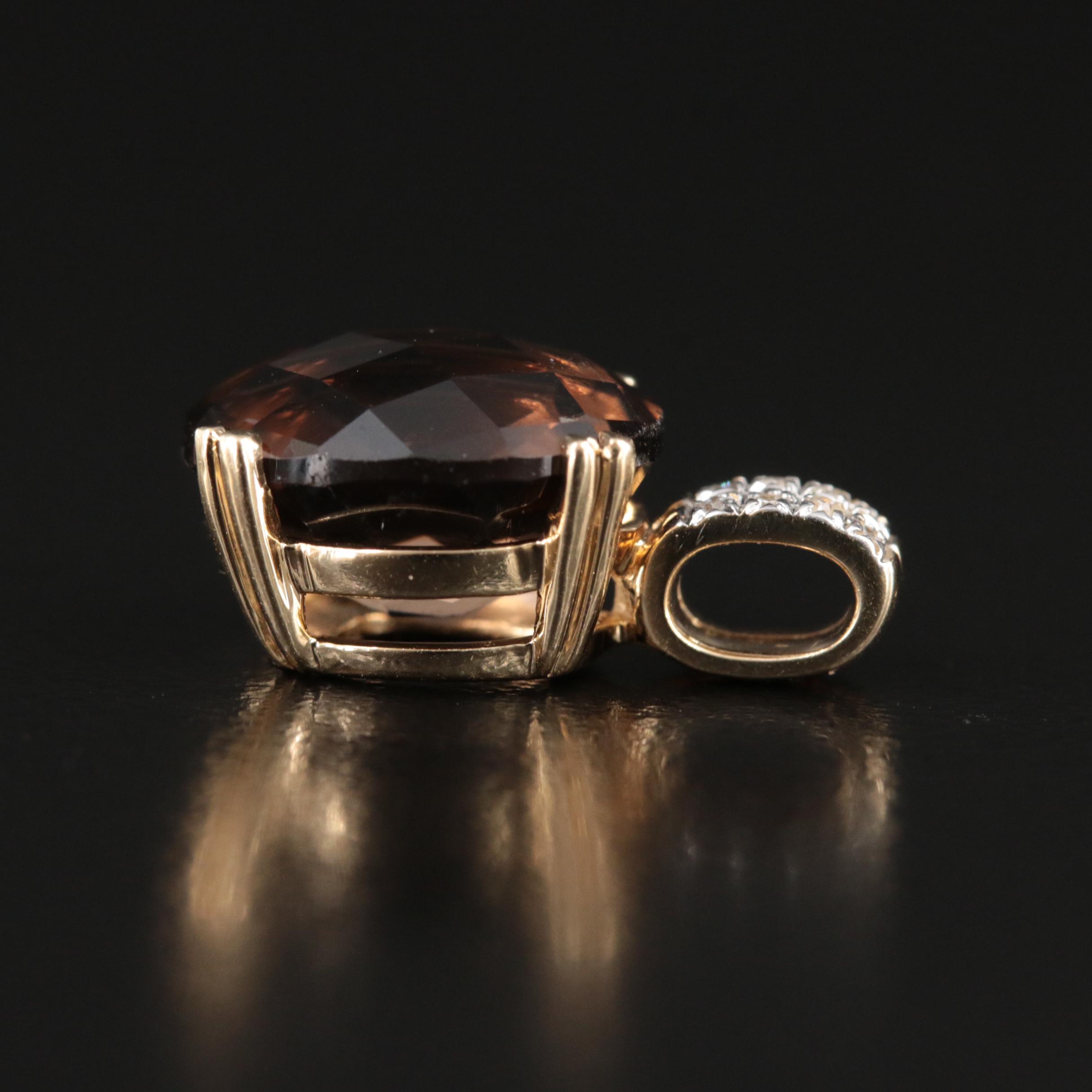 14K Smoky Quartz and Diamond Pendant