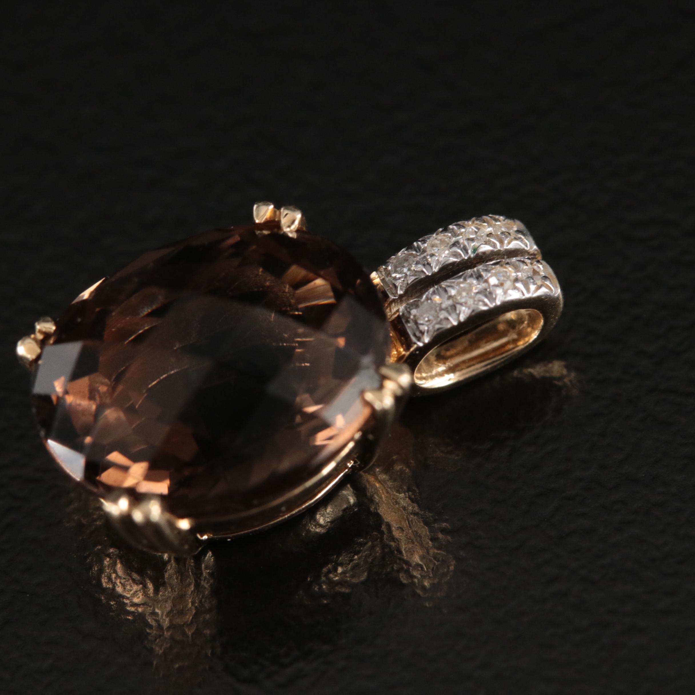 14K Smoky Quartz and Diamond Pendant