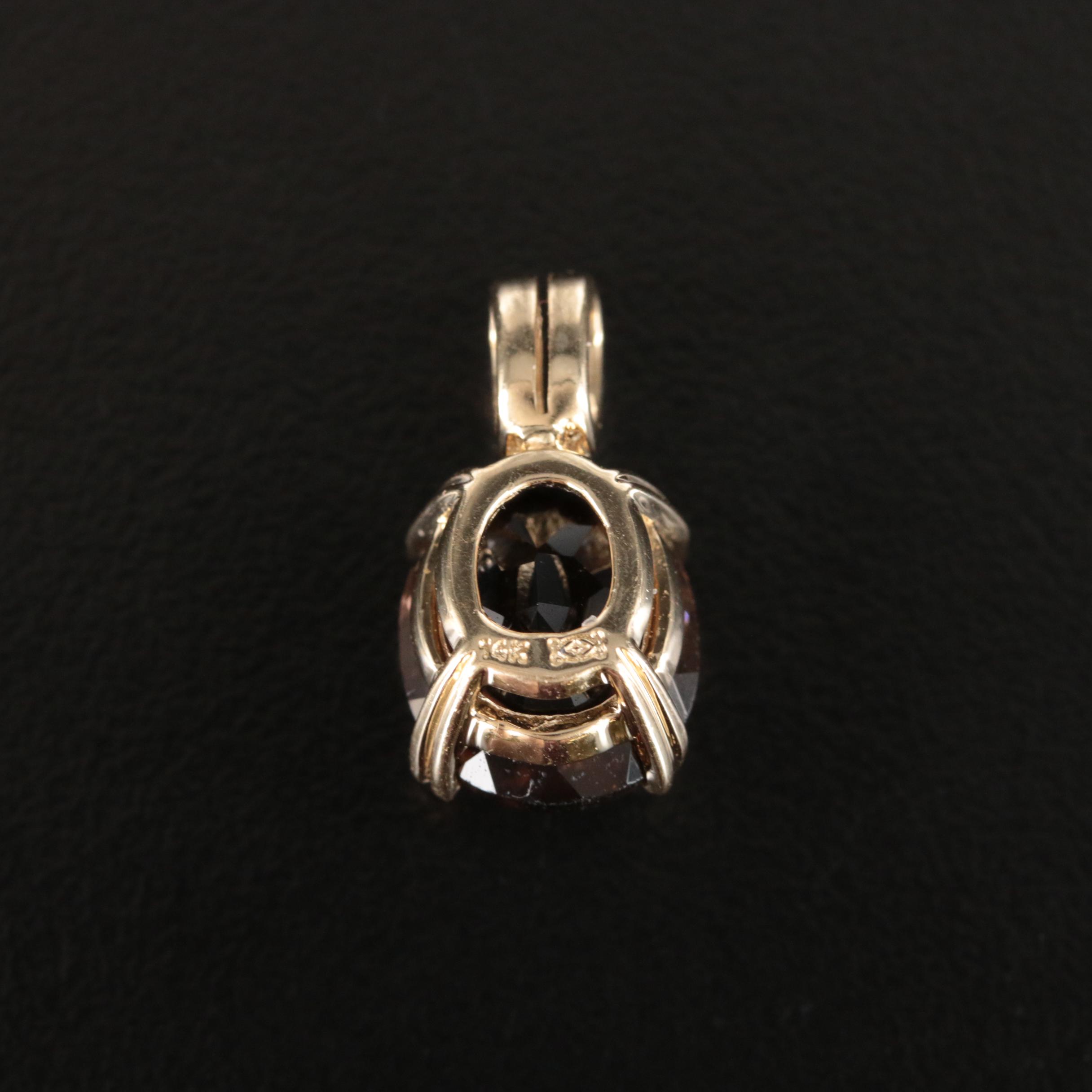 14K Smoky Quartz and Diamond Pendant