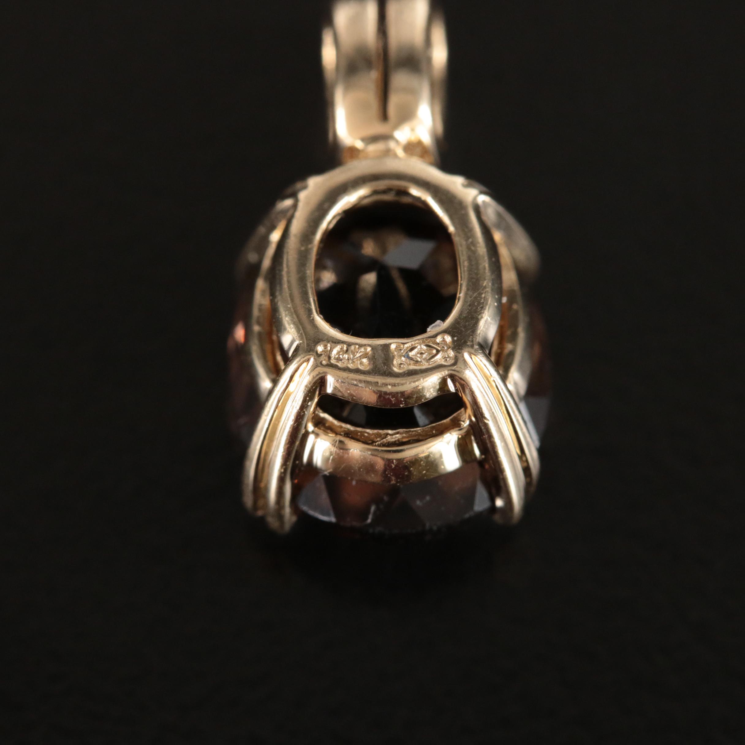 14K Smoky Quartz and Diamond Pendant